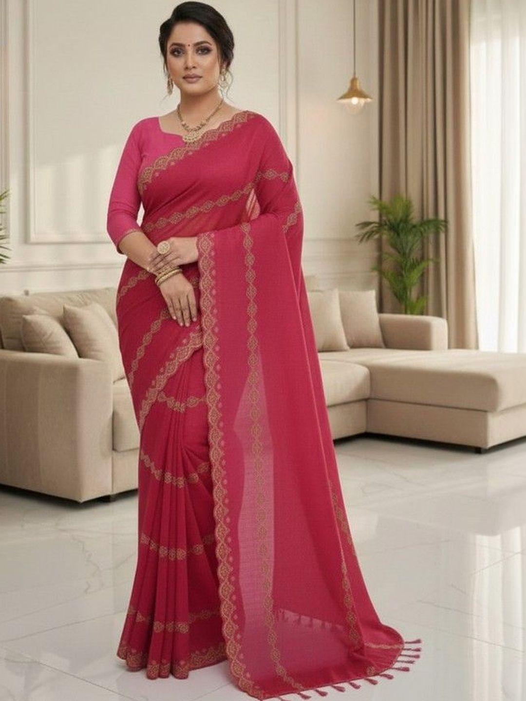 JANOI Ethnic Motifs Zari Poly Georgette Saree