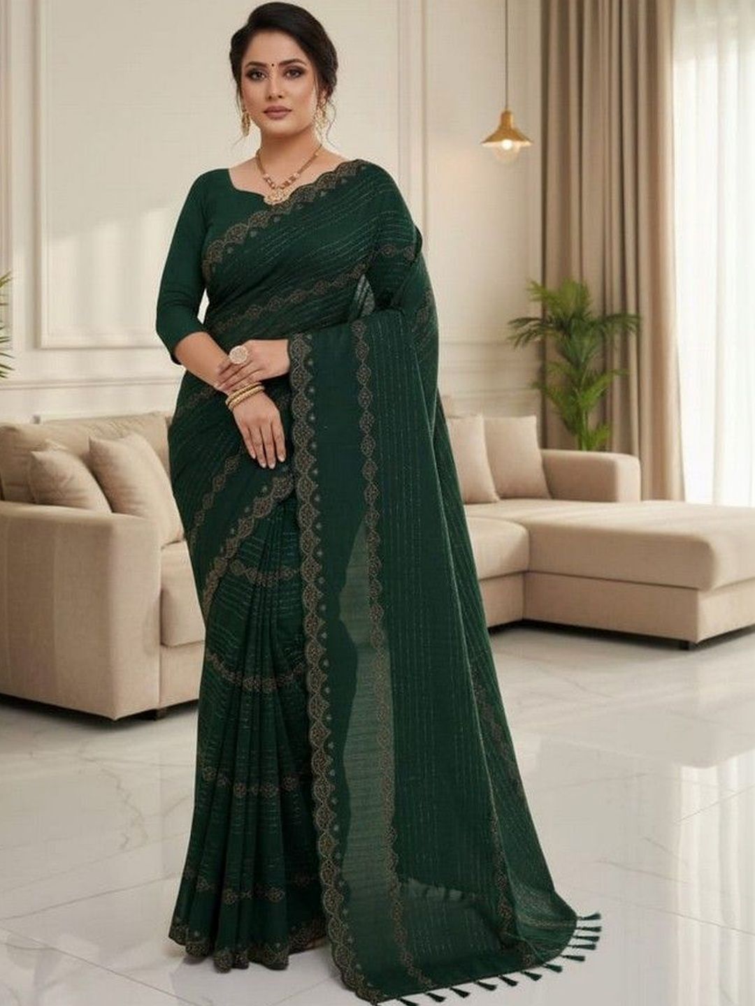 JANOI Ethnic Motifs Poly Georgette Saree