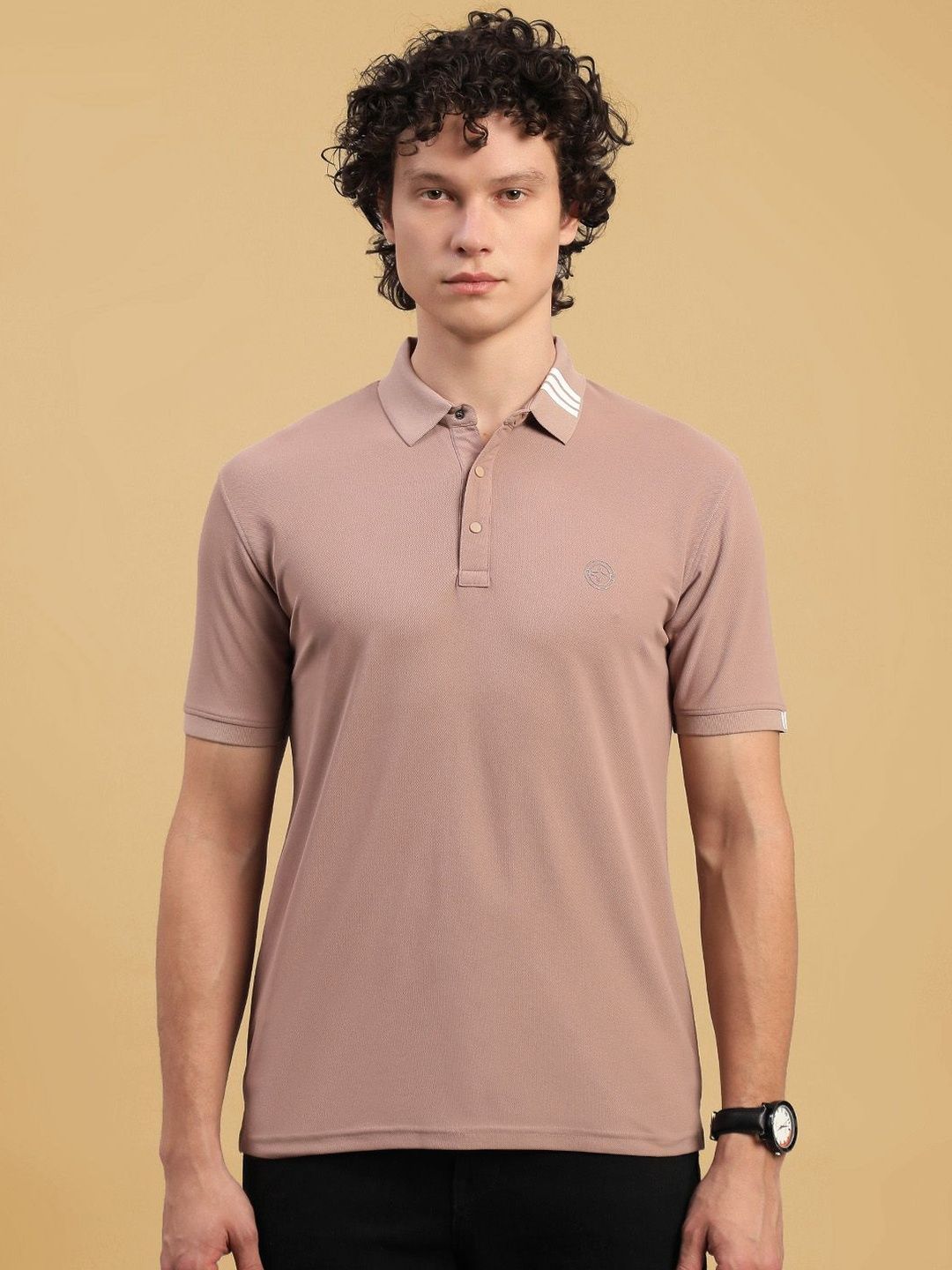 LUX NITRO Men Jacquard Collar Cotton Blend Regular Fit Polo T Shirt