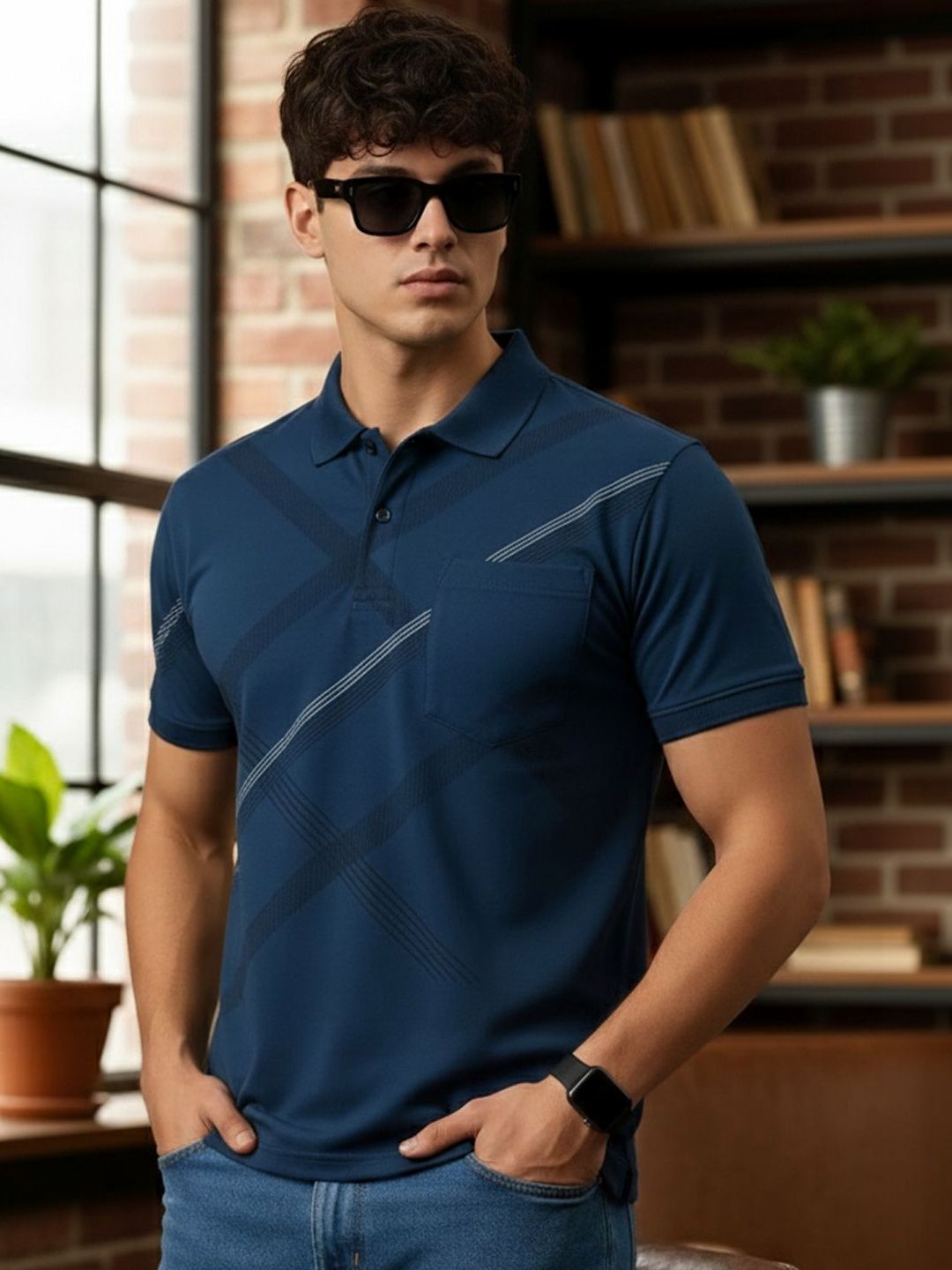 OGEN Men Printed Polo Collar Pockets T-shirt