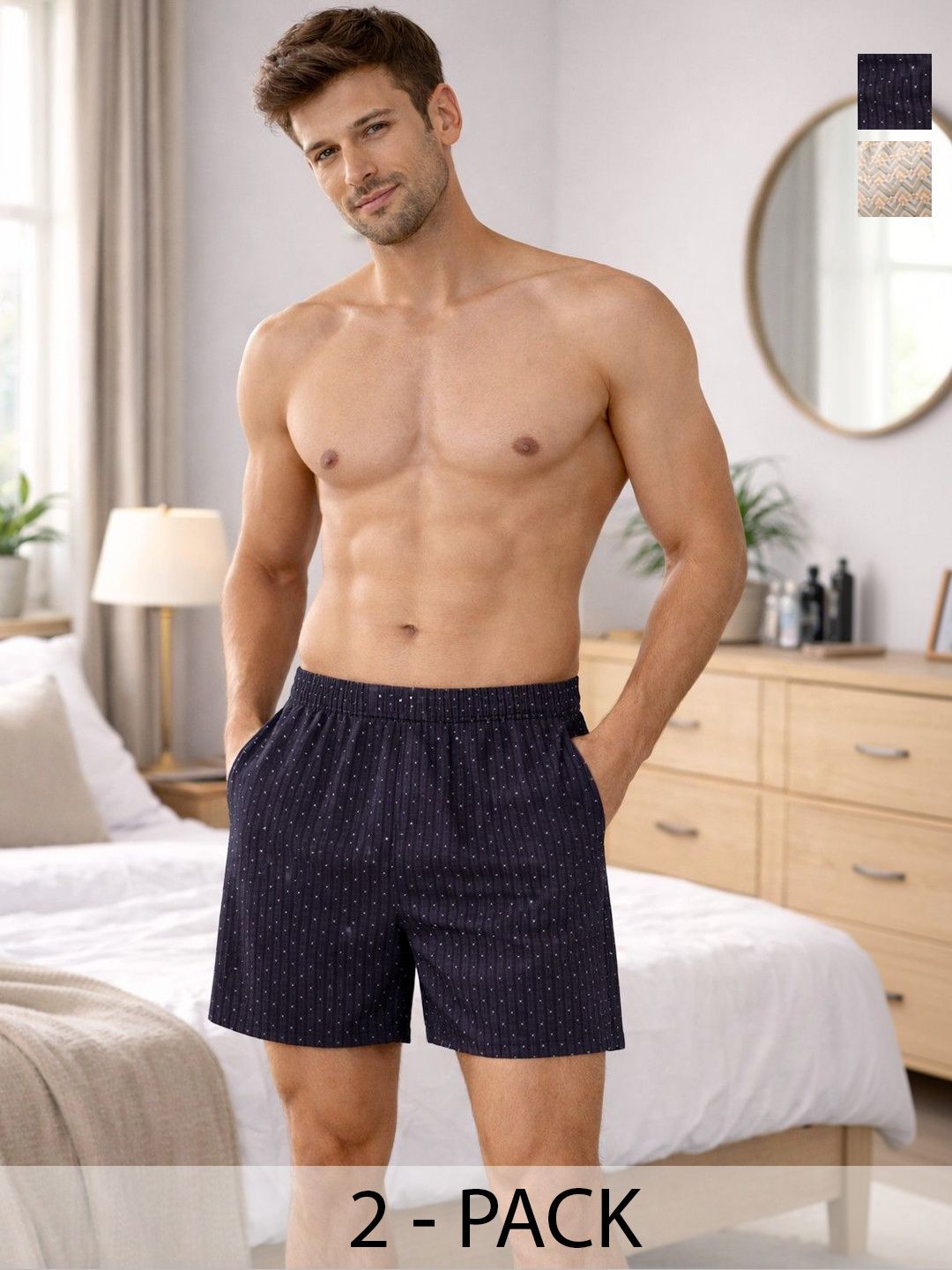 Mast & Harbour Pack Of 2 Printed Cotton Mid-Rise Boxers