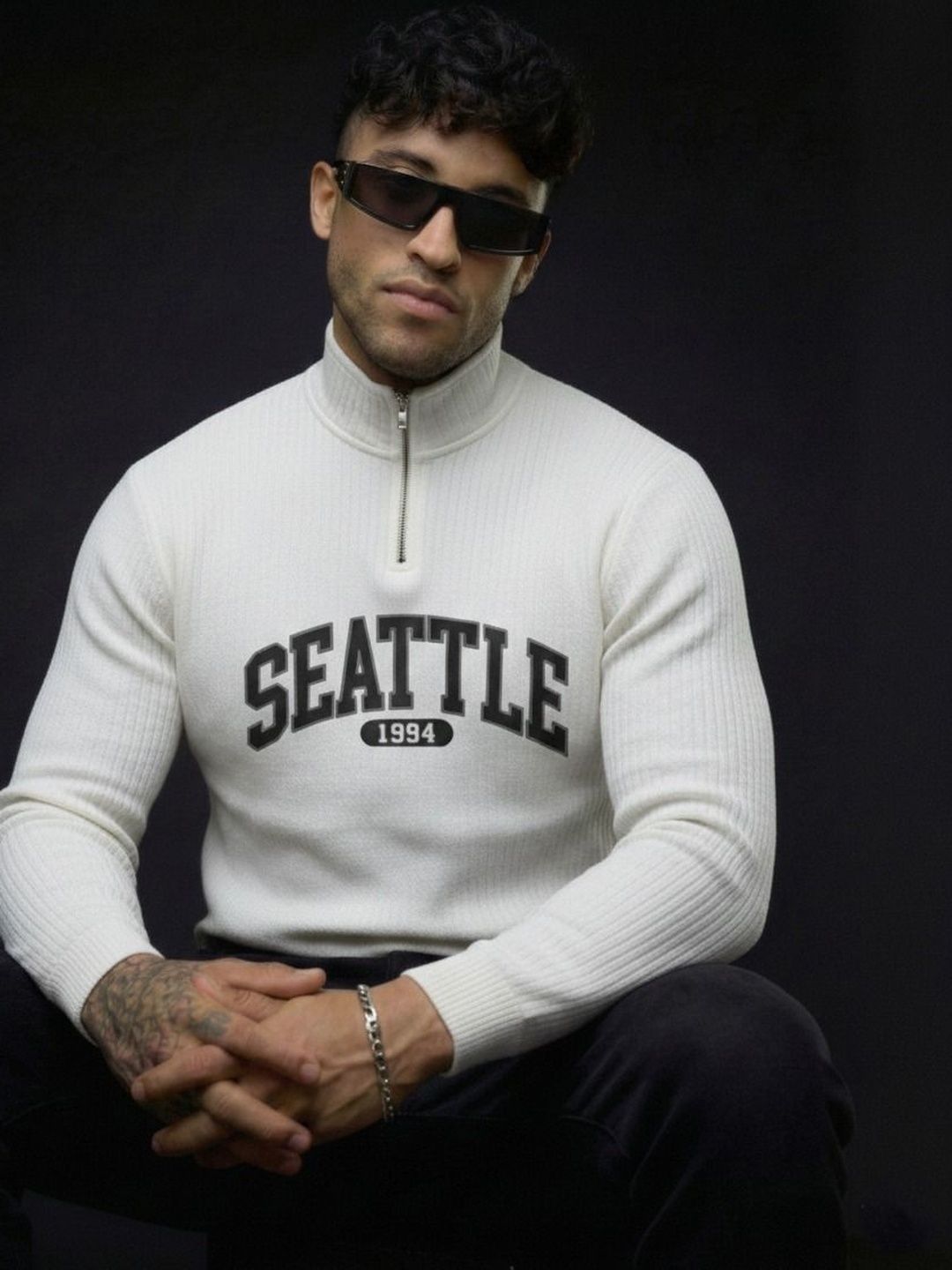 Try This Men Typography Printed High Neck T-shirt