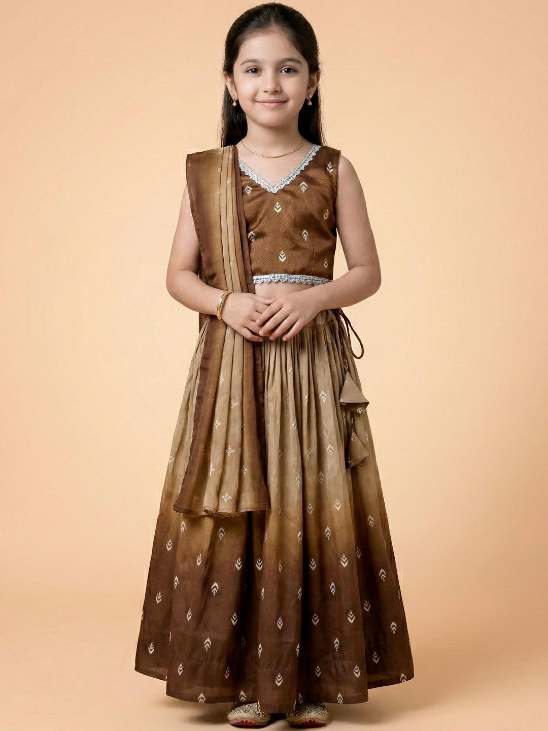 Sangria Printed V-Neck Flared Lehenga Choli