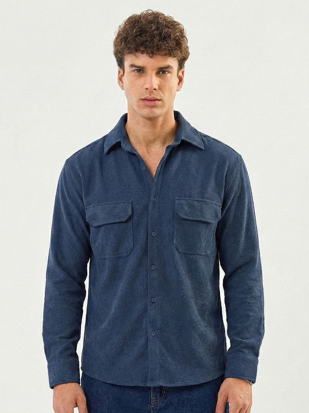 VEYTRO Textured Cuban Collar Jacquard Fabric Casual Shirt