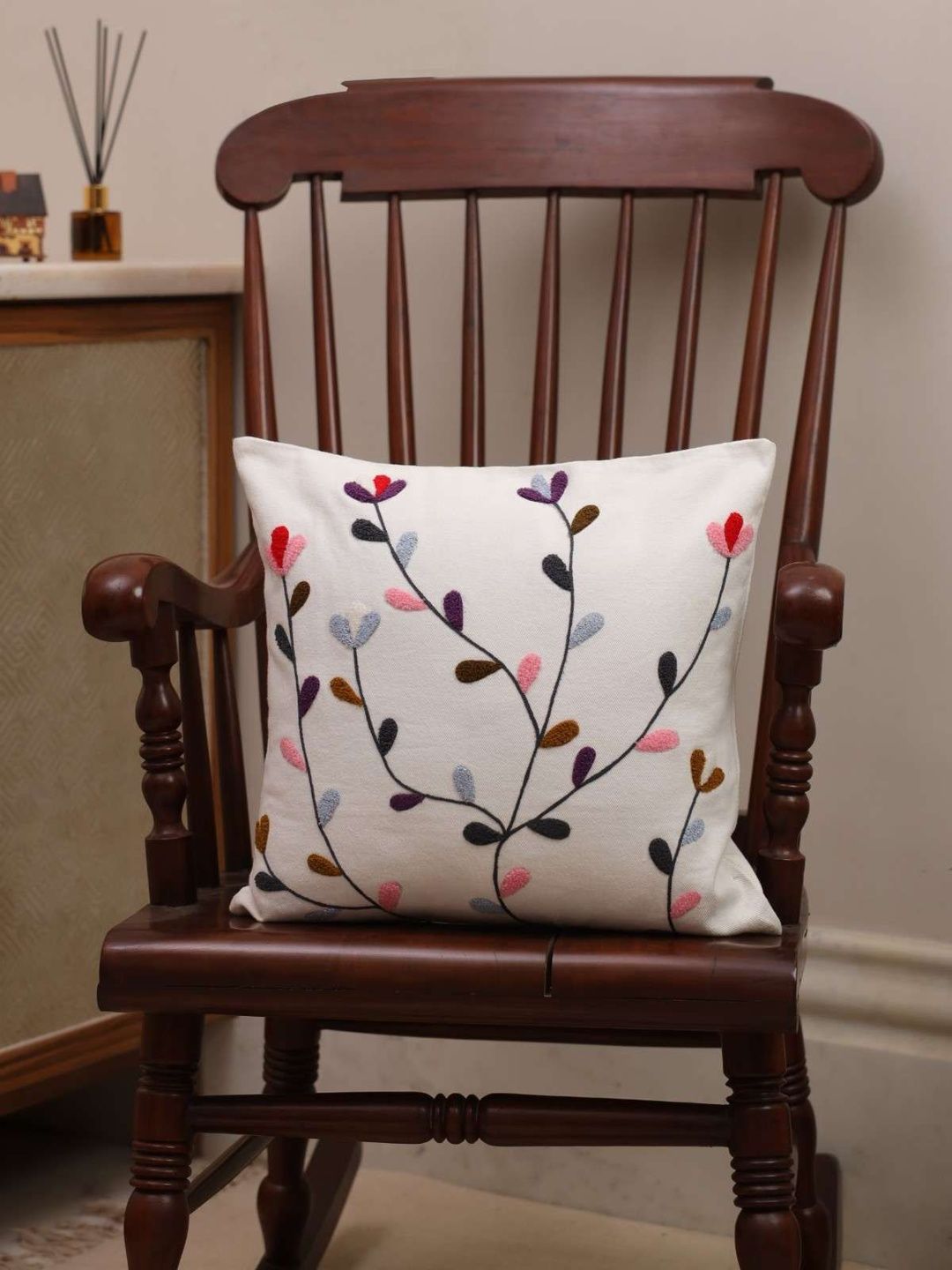 Sangria Sangria White  Cotton Embroidered Square Cushion Covers