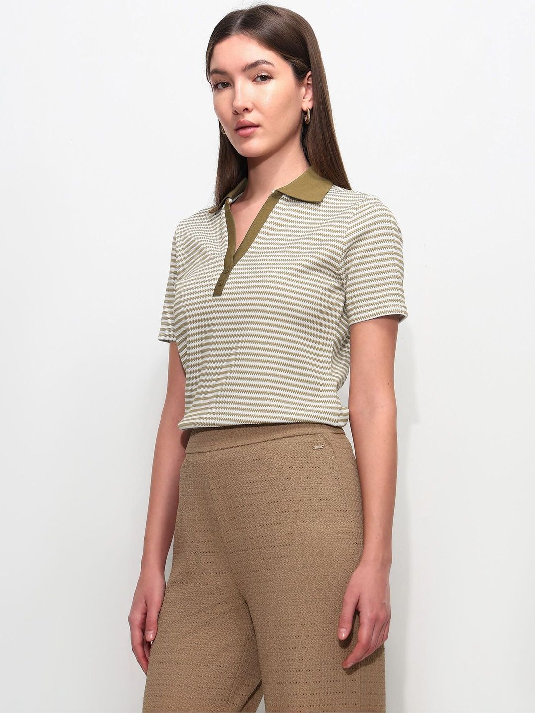 Striped Polo Collar T-shirt