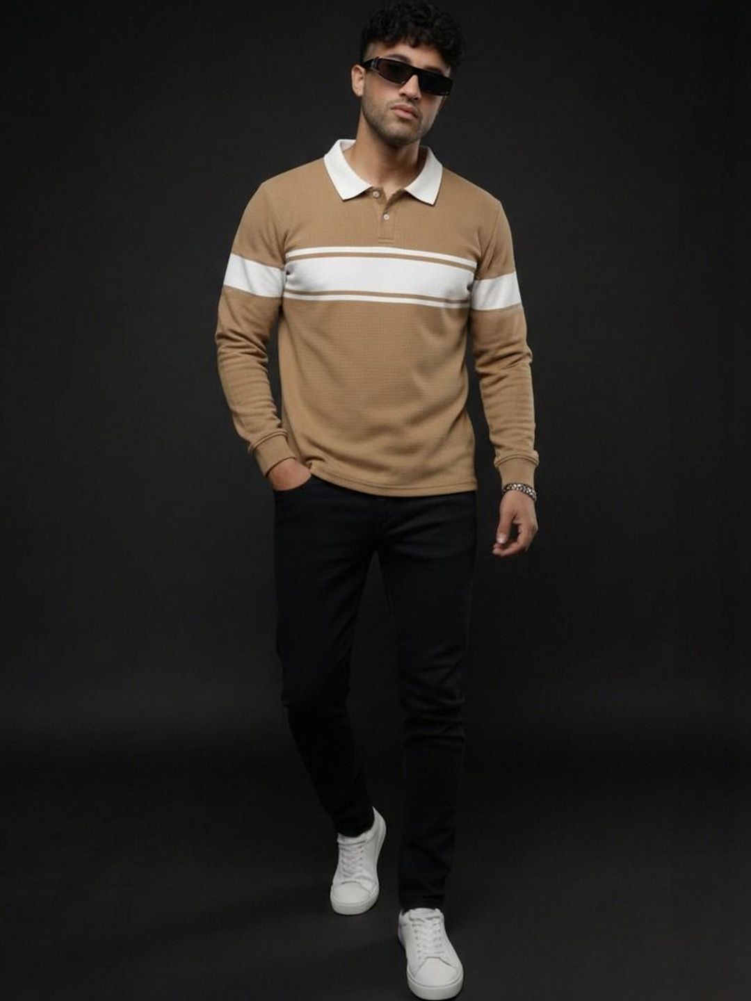 Try This Men Striped Polo Collar T-shirt
