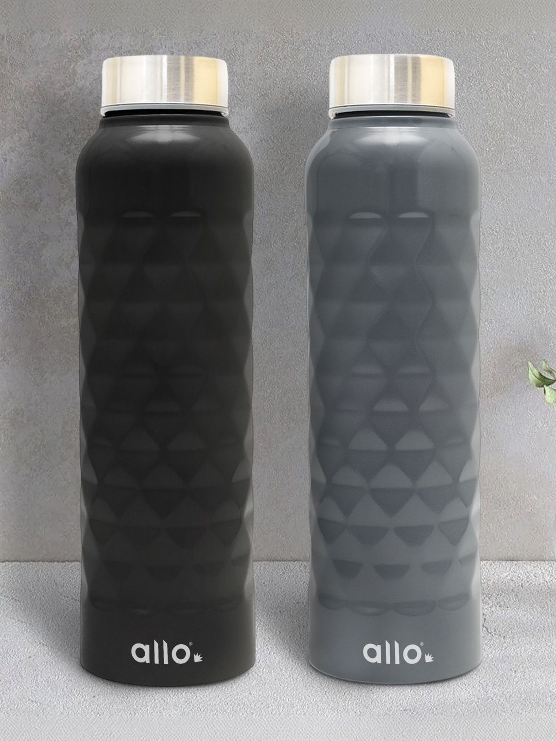 Allo Black & Grey Set of 2 Stainless Steel Solid Water Bottle