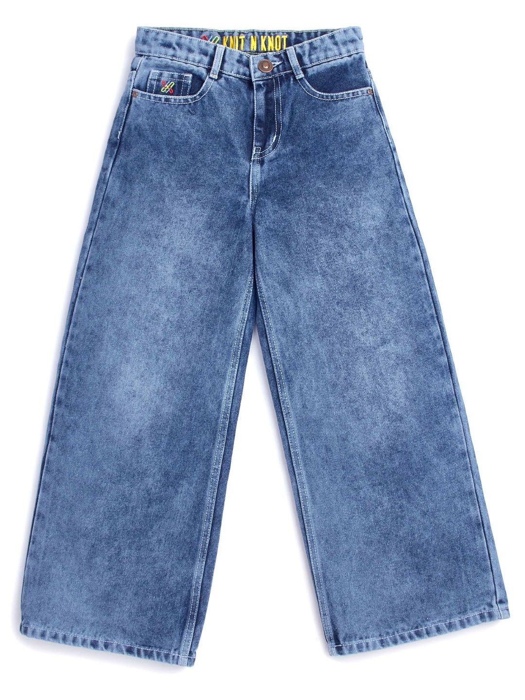 Knit N Knot Girls Wide Leg High-Rise Light Fade Jeans