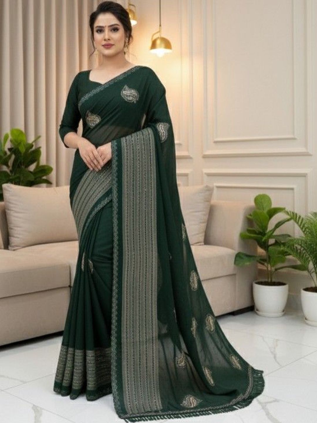 JANOI Paisley Embroidered Poly Georgette Saree