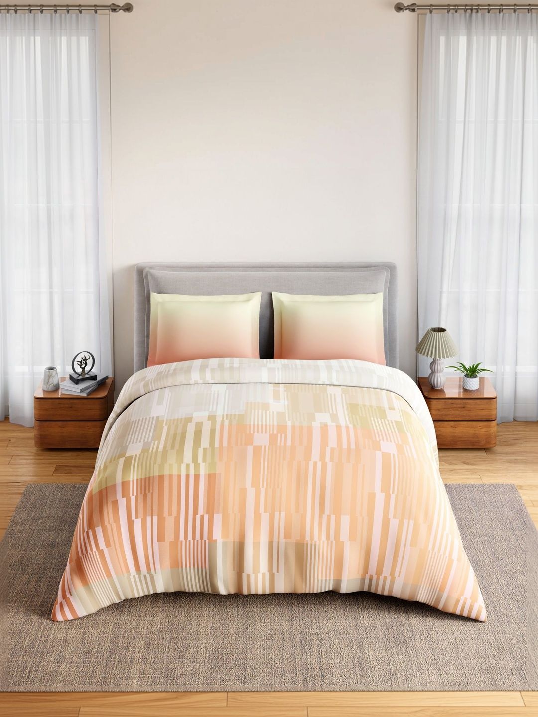 SPACES SPACES Multicoloured Geometric Bedsheet with 2 Pillow Covers