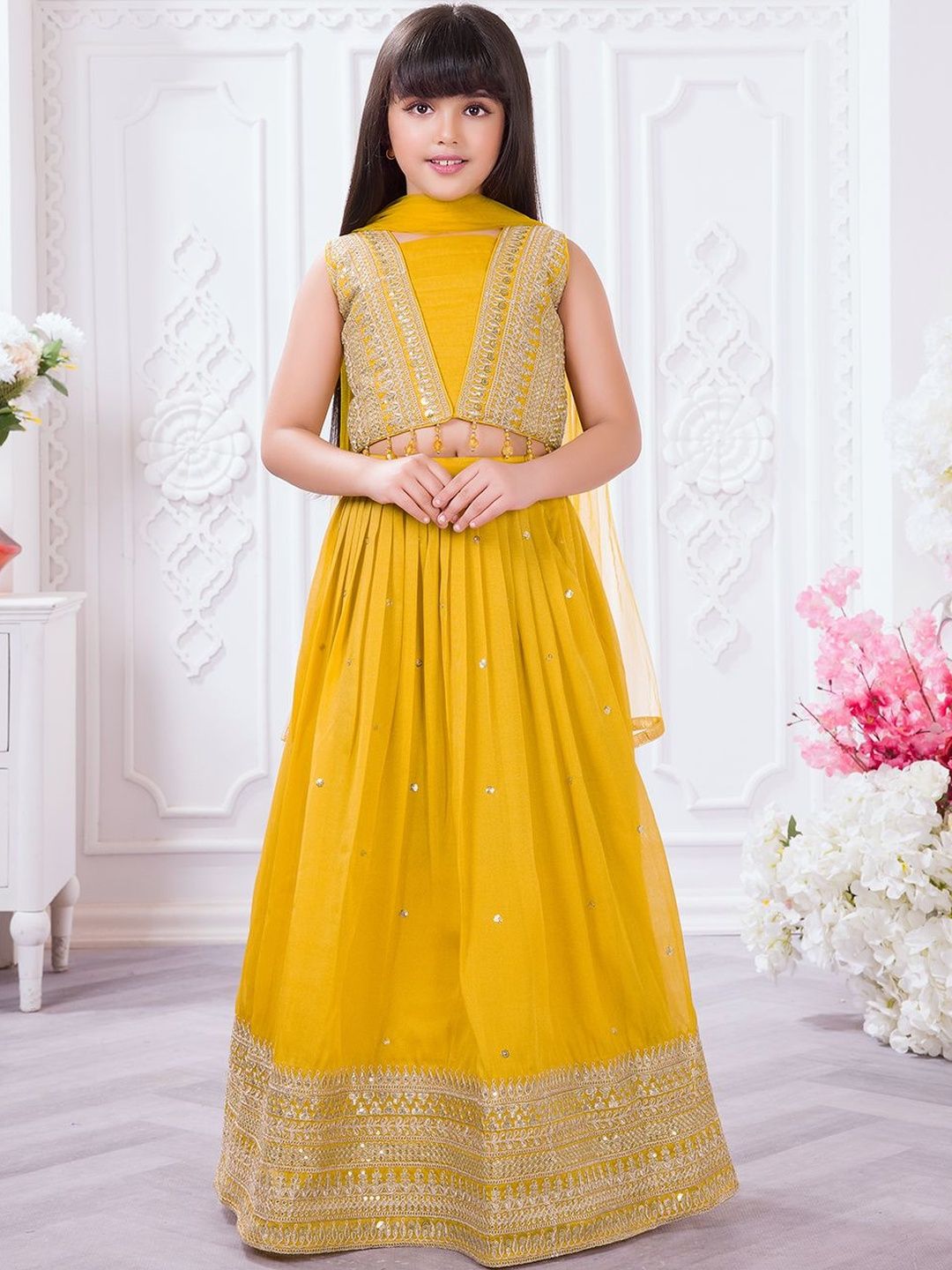 Tiny Kingdom Girls Embellished Sequinned Semi-Stitched Lehenga & Blouse With Dupatta
