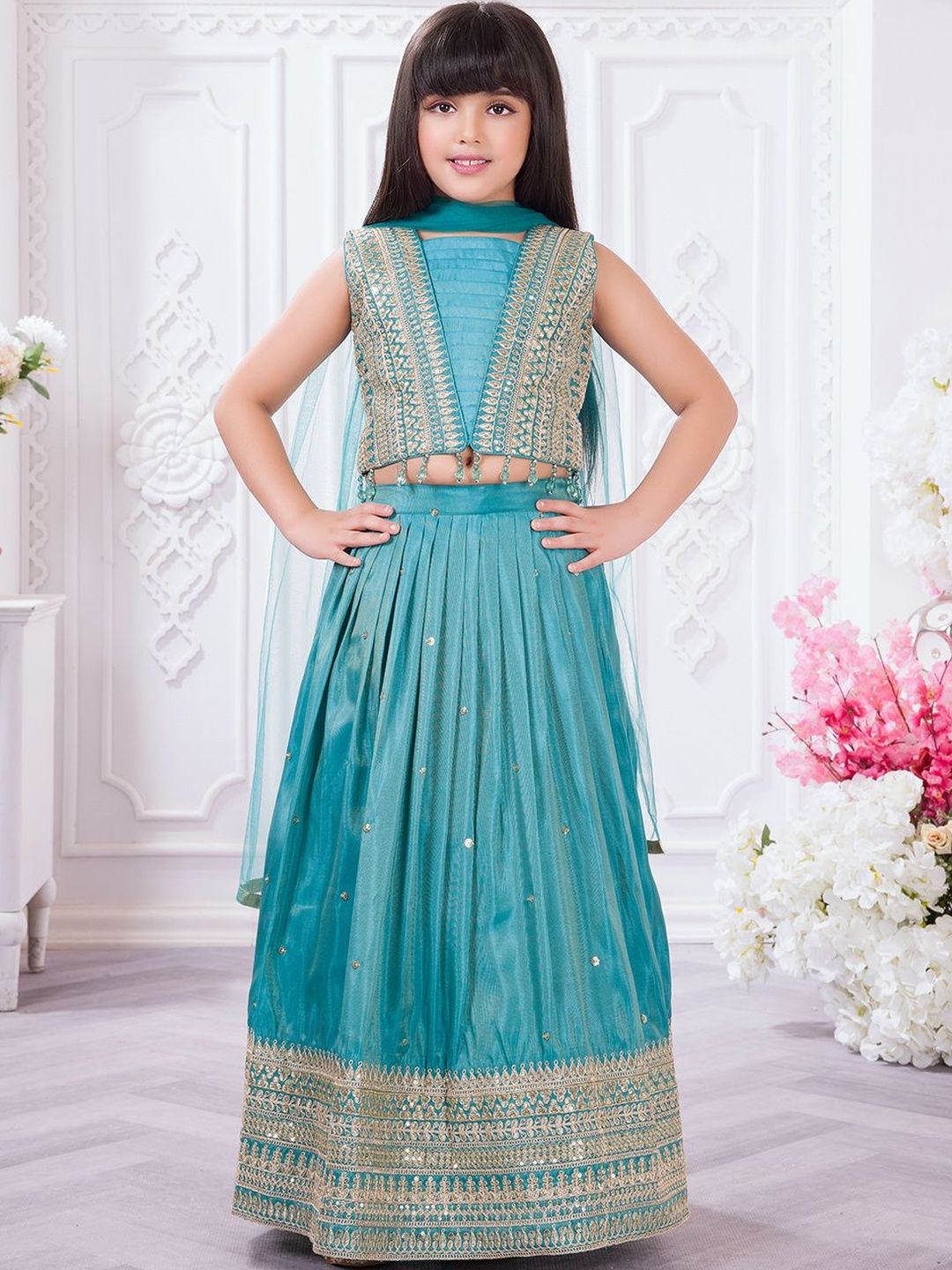 Tiny Kingdom Girls Embroidered Ready to Wear Lehenga & Blouse With Dupatta