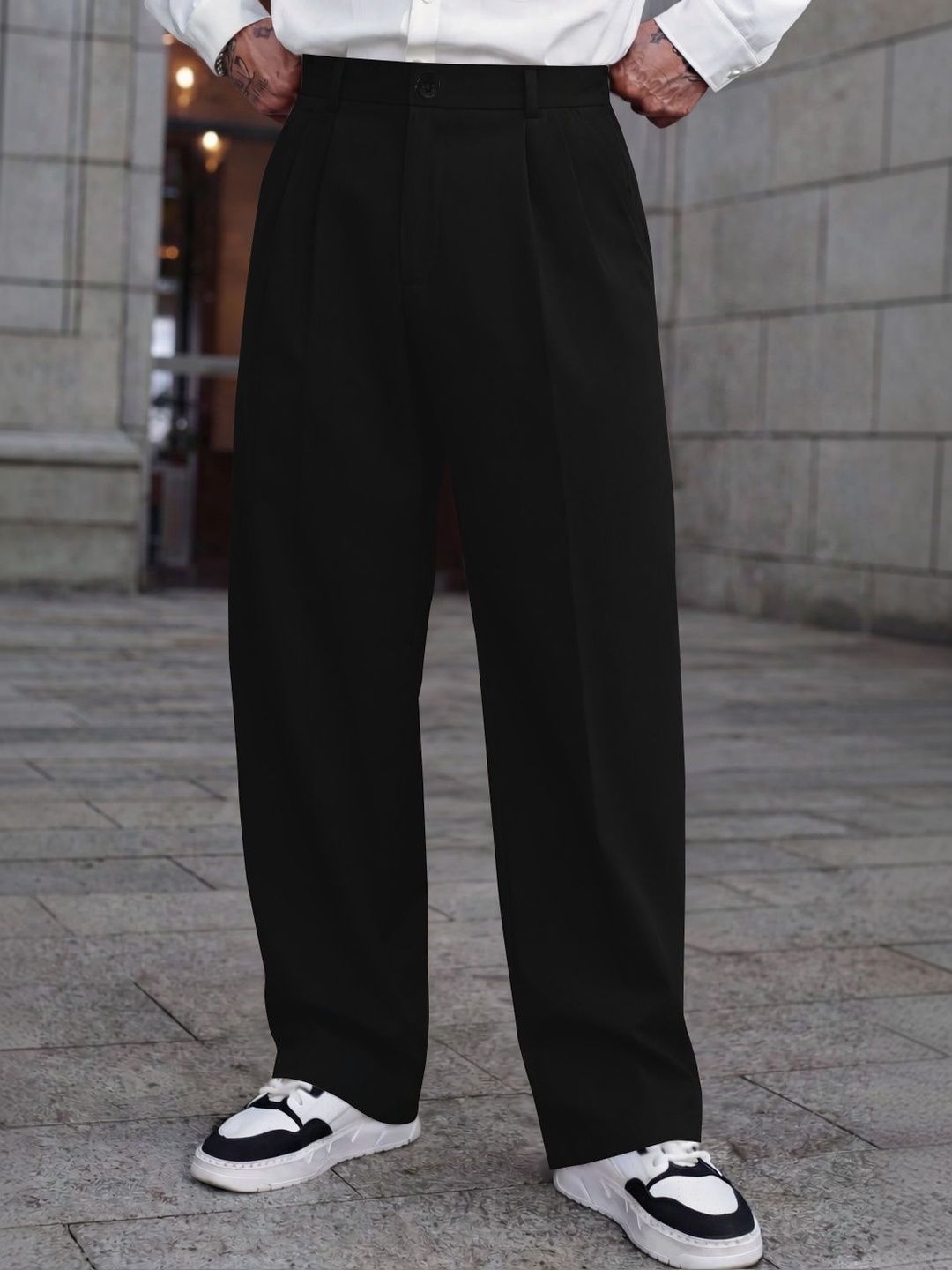 KAJARU Men Relaxed Straight Leg Pleated Trousers