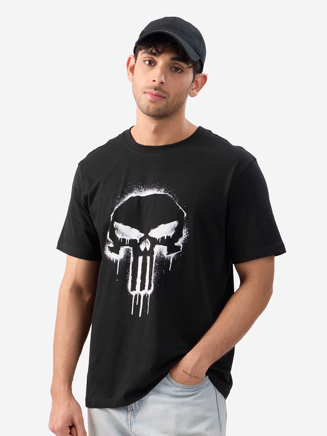 The Souled Store Men Regular Fit Punisher Printed Black T-Shirts
