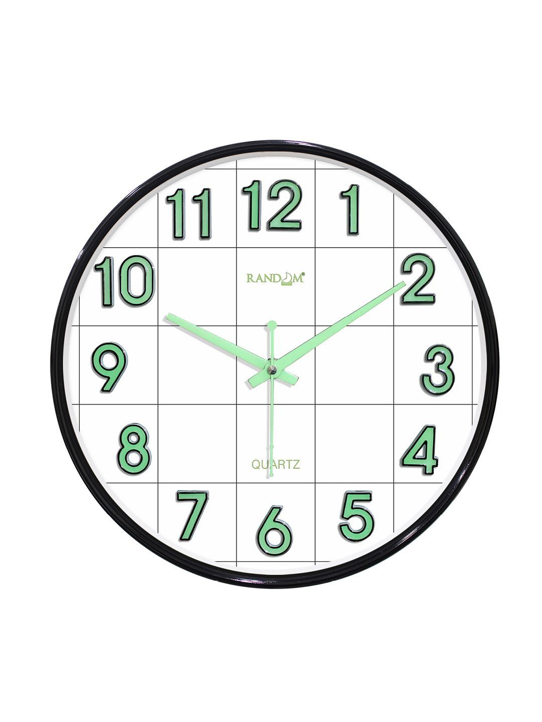 RANDOM 3D Radium Numbers Green Luminous With Sweep Silent Movement Hands Wall Clock