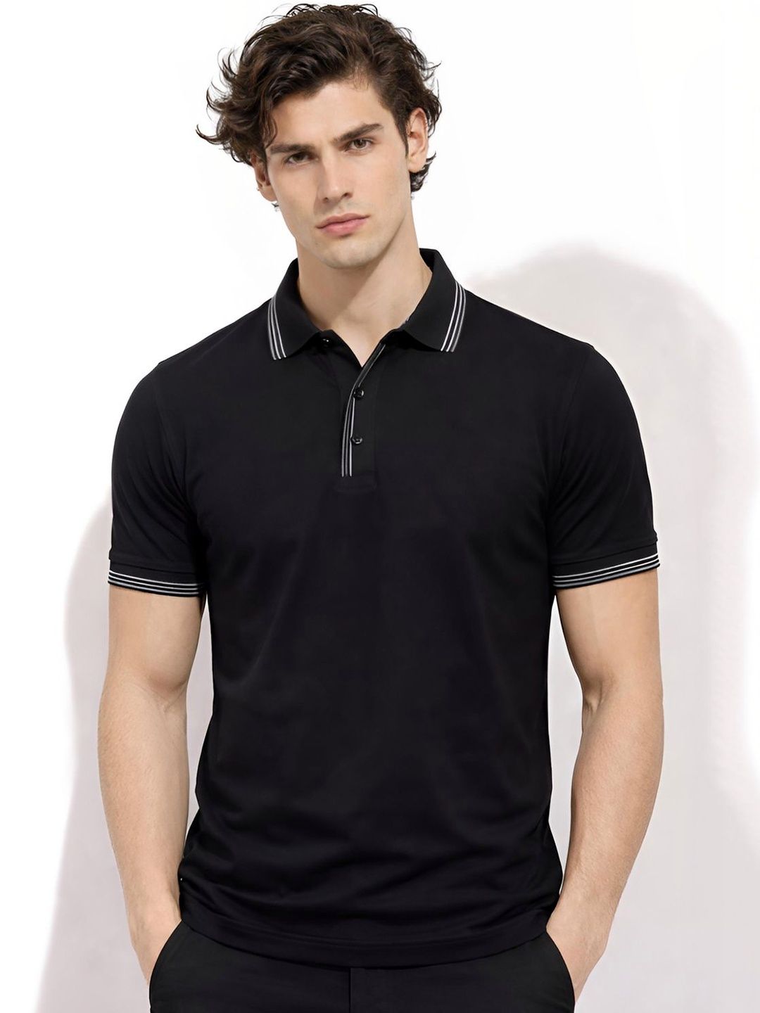 ADRO Men Striped Polo Collar T-shirt