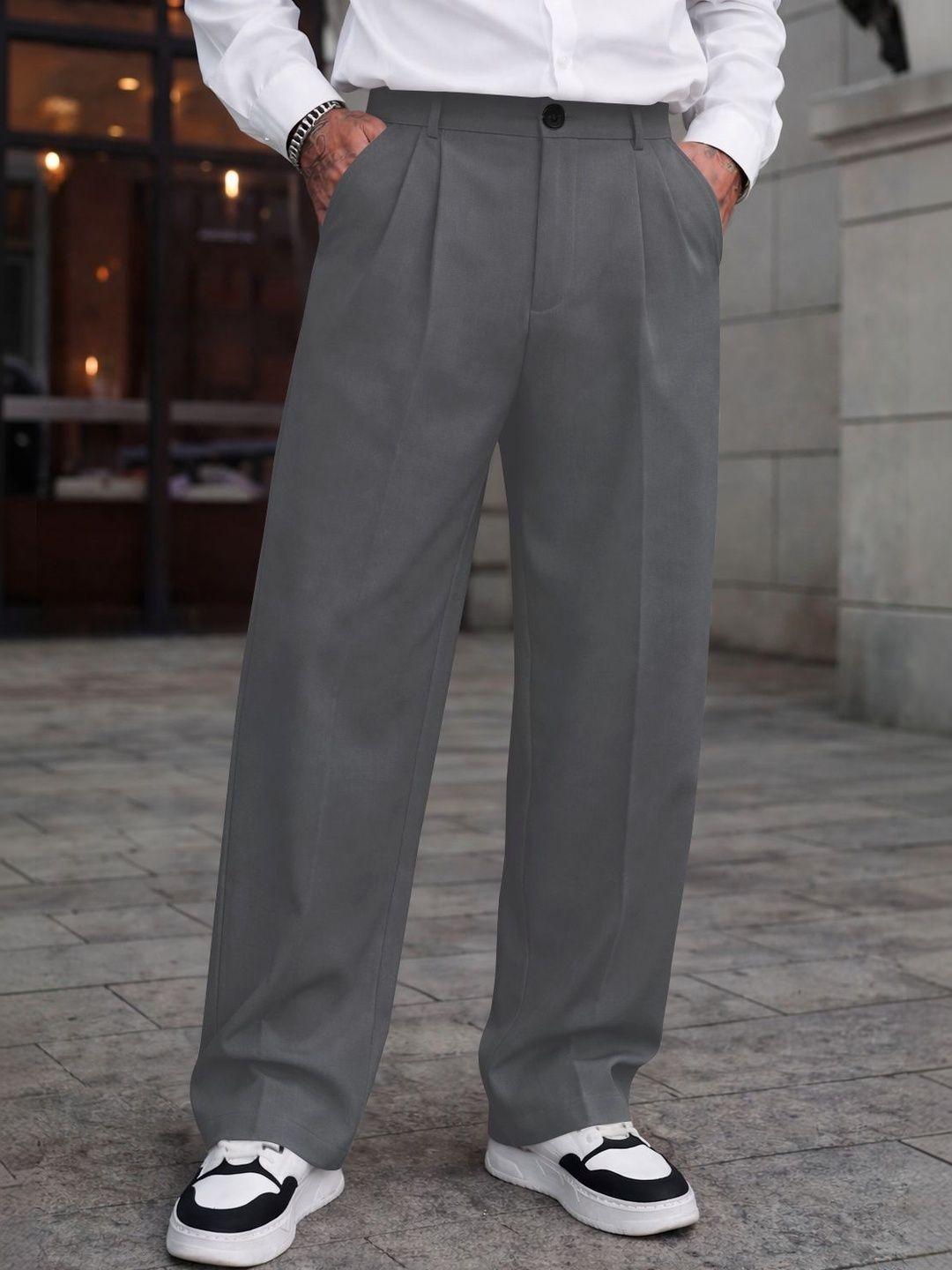Buy HAPPY KHAJANA Men Relaxed Straight Leg Pleated Trousers