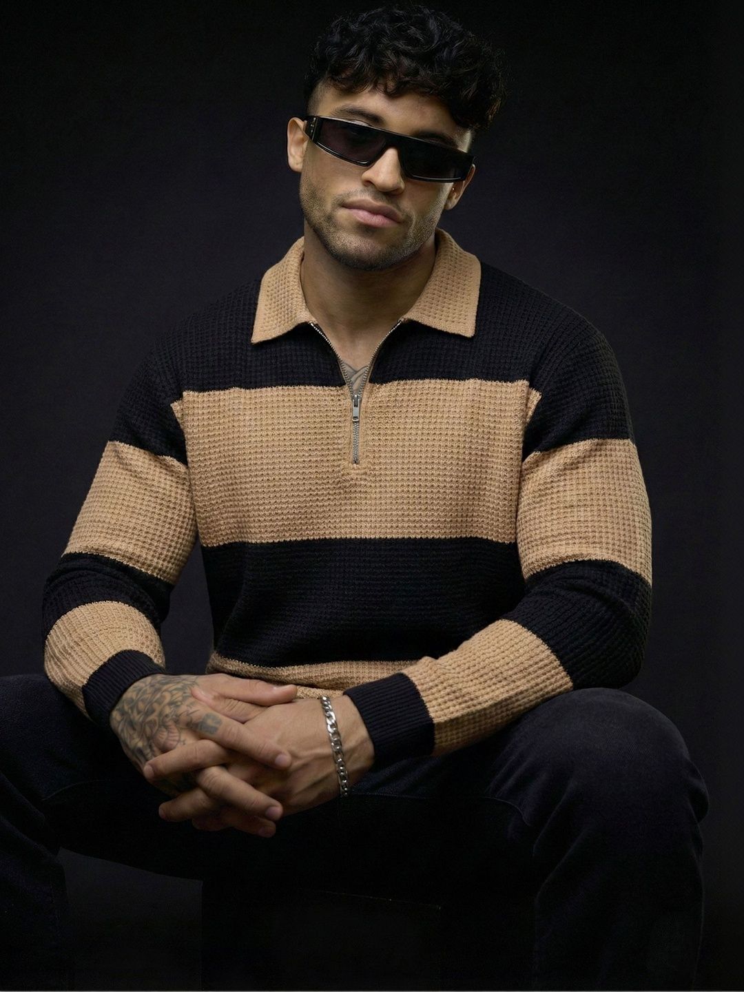 Try This Men Colourblocked Polo Collar T-shirt