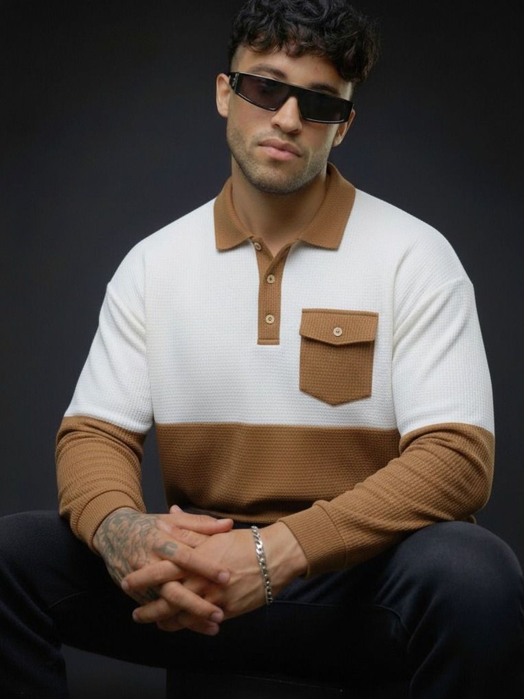 Mobox Men Colourblocked Polo Collar Pockets T-shirt