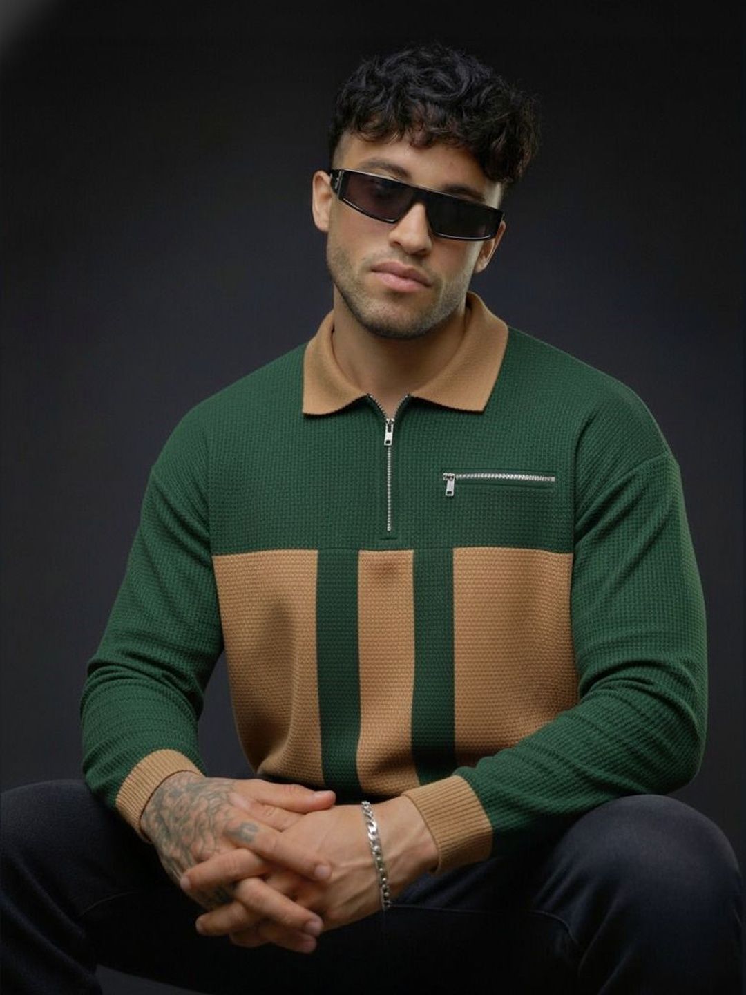 Try This Men Colourblocked Polo Collar Pockets T-shirt