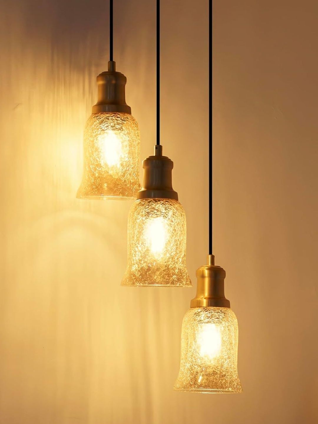 Divine Trends Triple Hanging  Ceiling Lamp Brass Antique Finish with Golden Glass