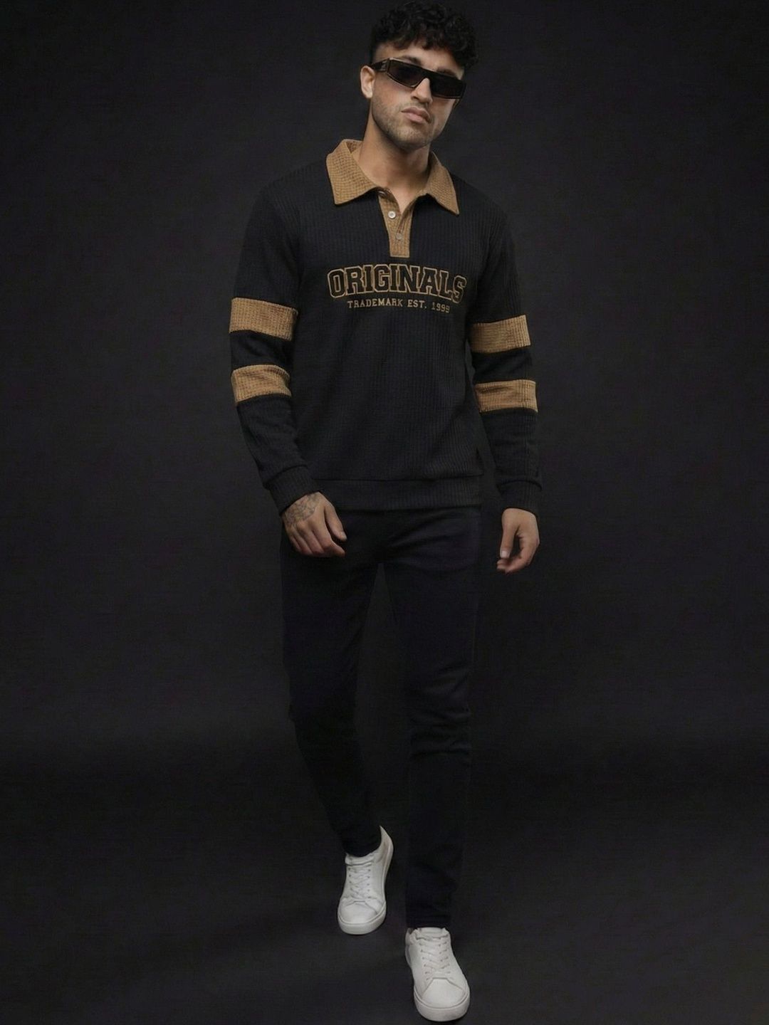 Mobox Men Typography Colourblocked Polo Collar T-shirt
