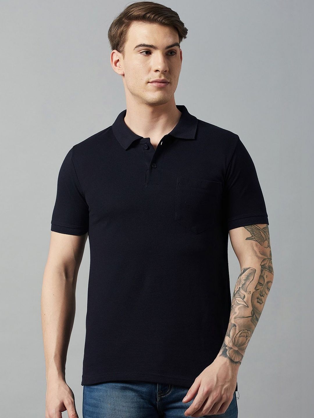 R.Code by The Roadster Life Co. Men Polo Collar Pockets T-shirt