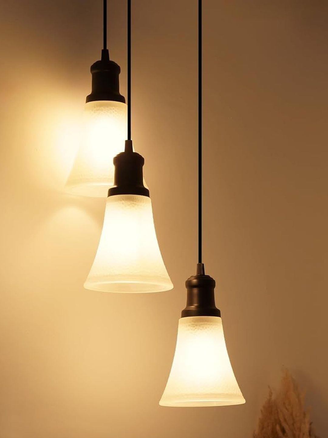 Divine Trends Black Triple Hanging  Ceiling Lamp with Frosted Glass