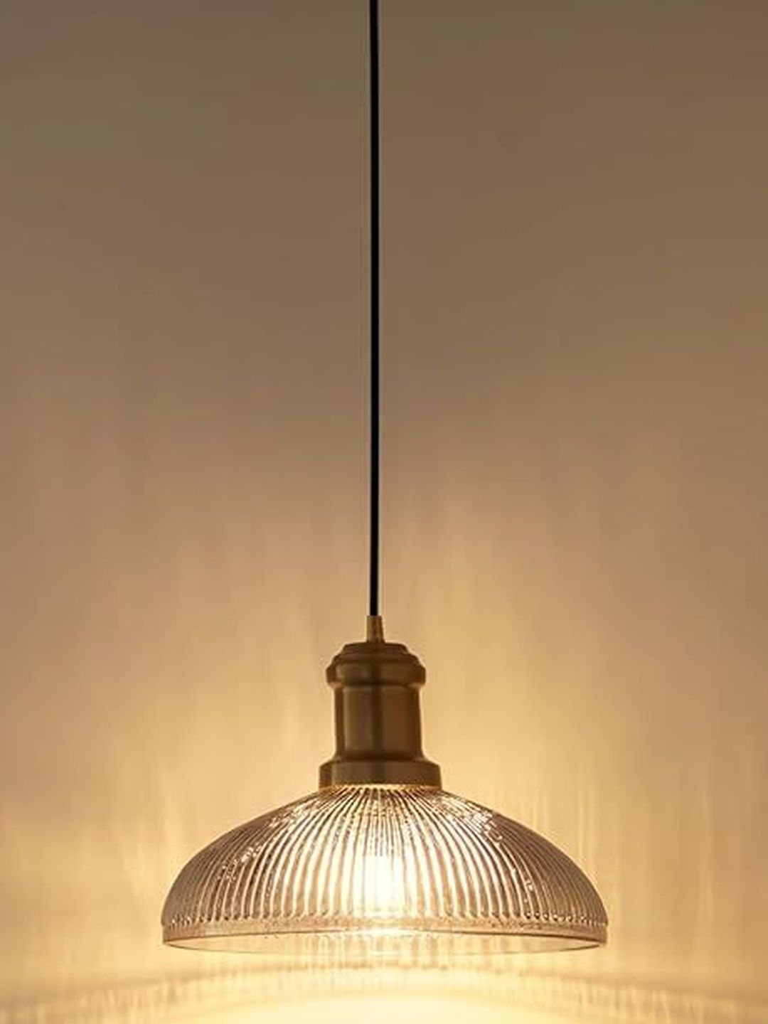 Divine Trends Grey Luster Ribbed Glass Pendant Ceiling Lamp