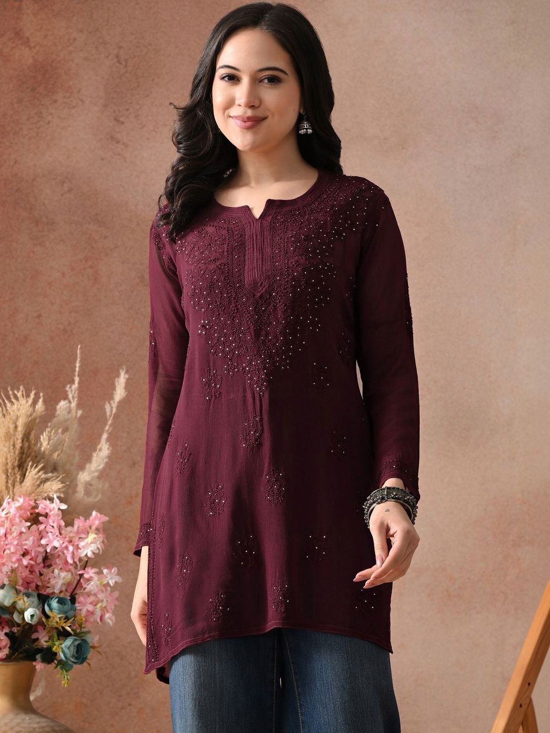 Label Aja Chikankari Embroidered Chikankari Pure Georgette Chikankari Kurti