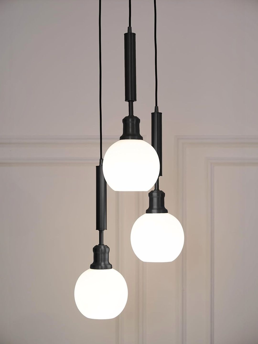 Divine Trends Black Triple Hanging  Ceiling Lamp with Milky White Glass