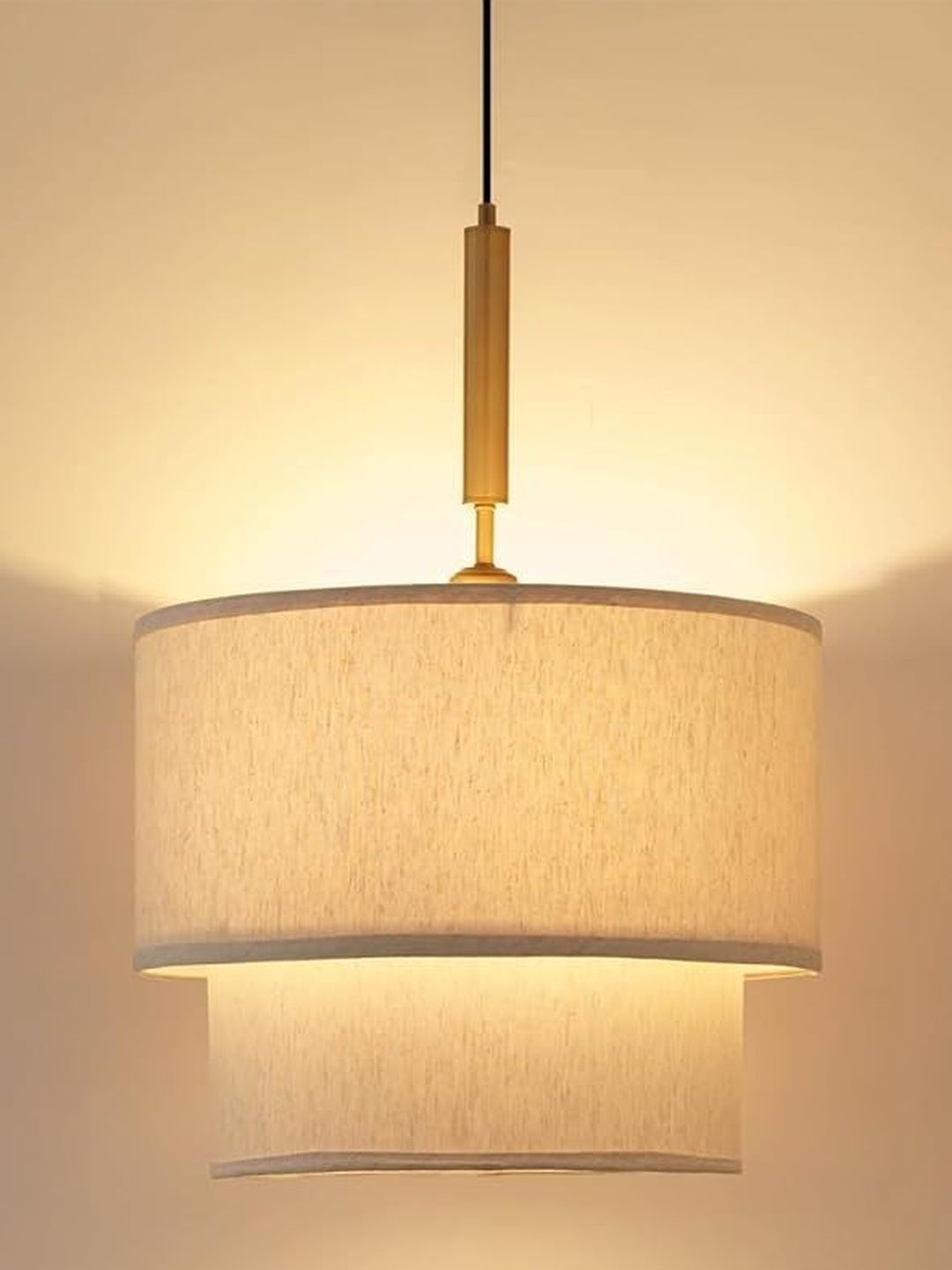 Divine Trends Double Off-White Lamp Shade Black Pendant Ceiling Lamp