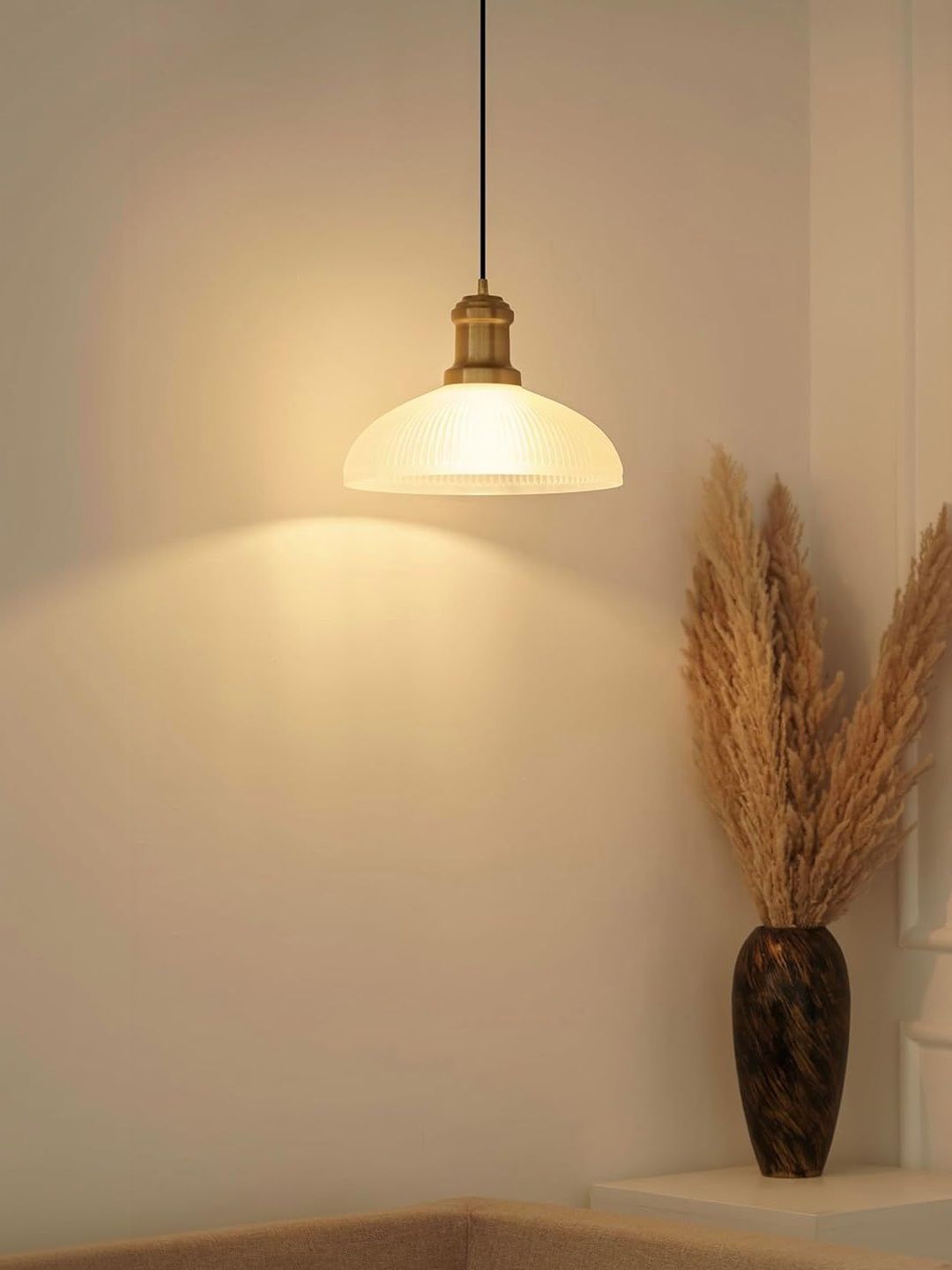 Divine Trends Frosted Ribbed Glass Pendant Hanging Lamp