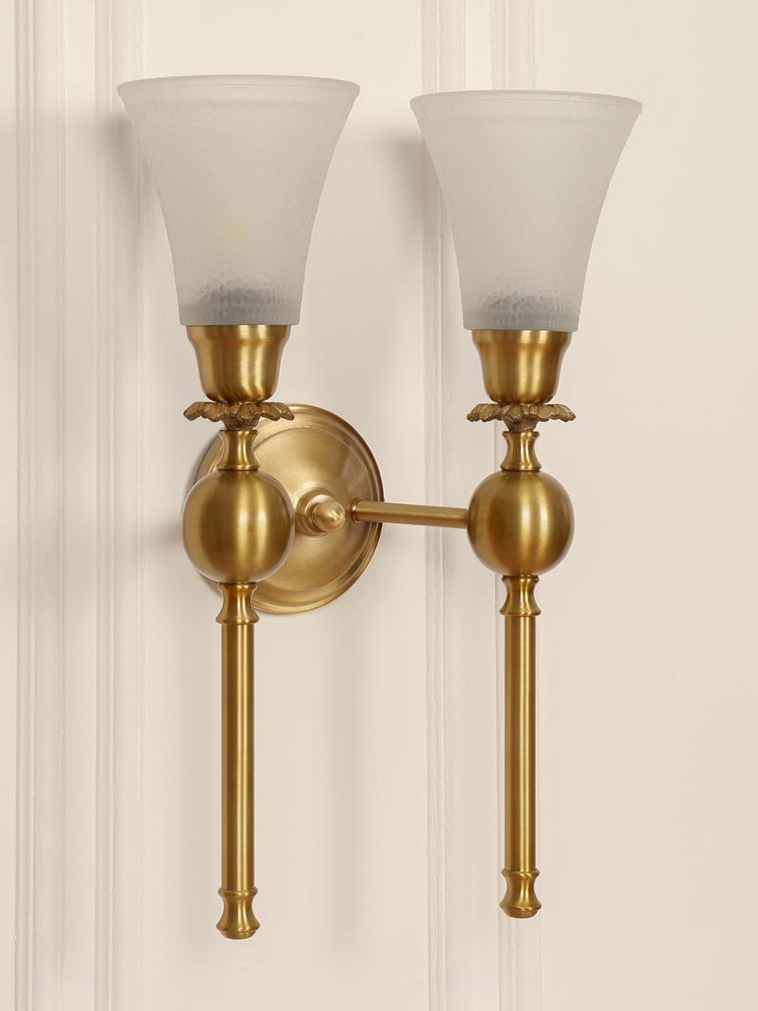 Divine Trends Double Brass Antique Finish Wall Lamp with Frosted Glass