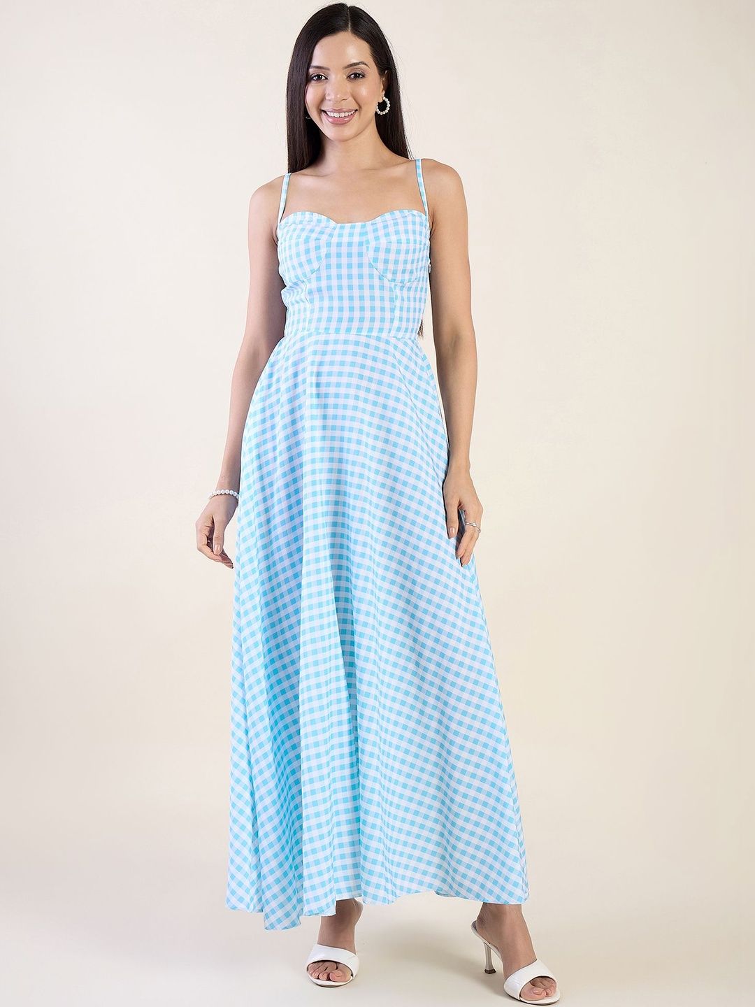 aayu Checked Fit & Flare Maxi Dress