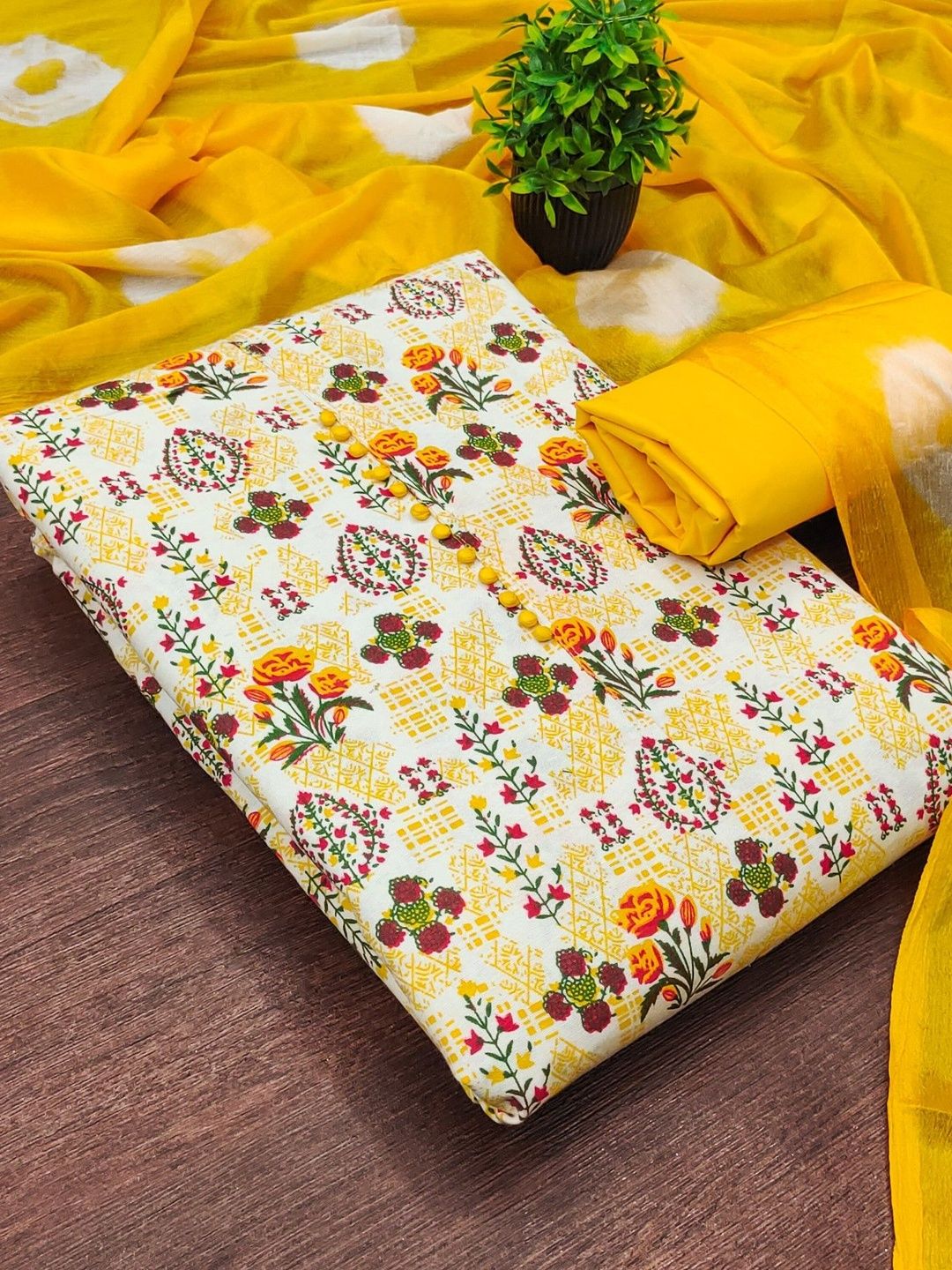 KALINI Printed Pure Cotton Unstitched Dress Material