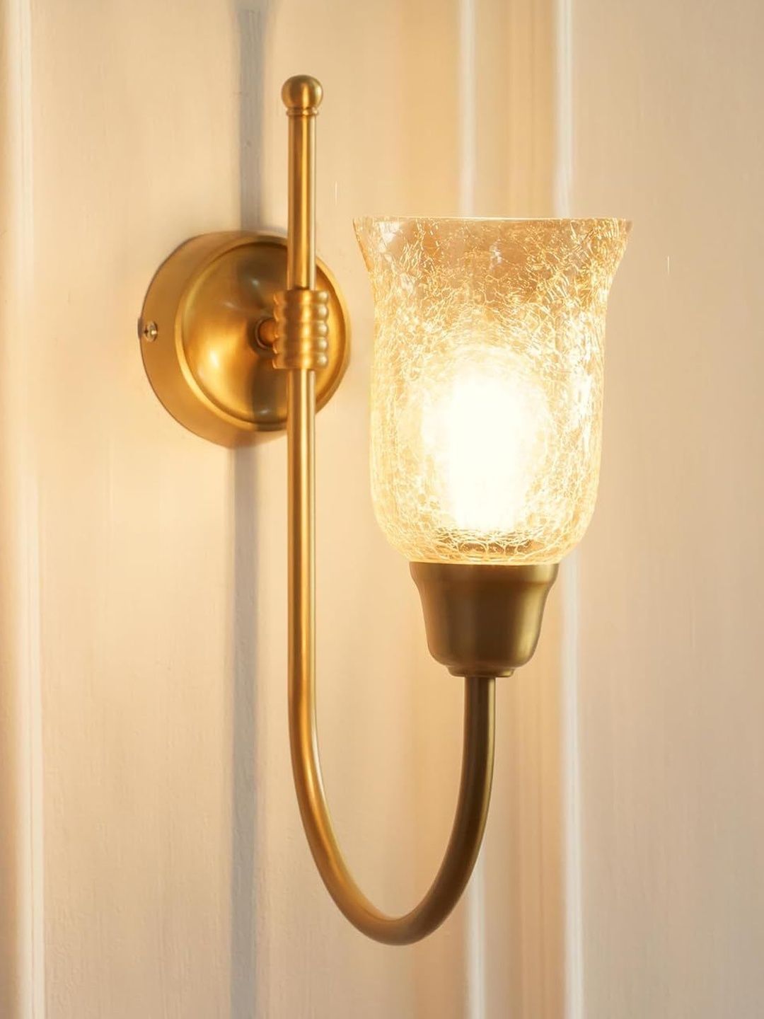 Divine Trends Hockey Brass Antique Finish Wall Lamp with Golden Glass
