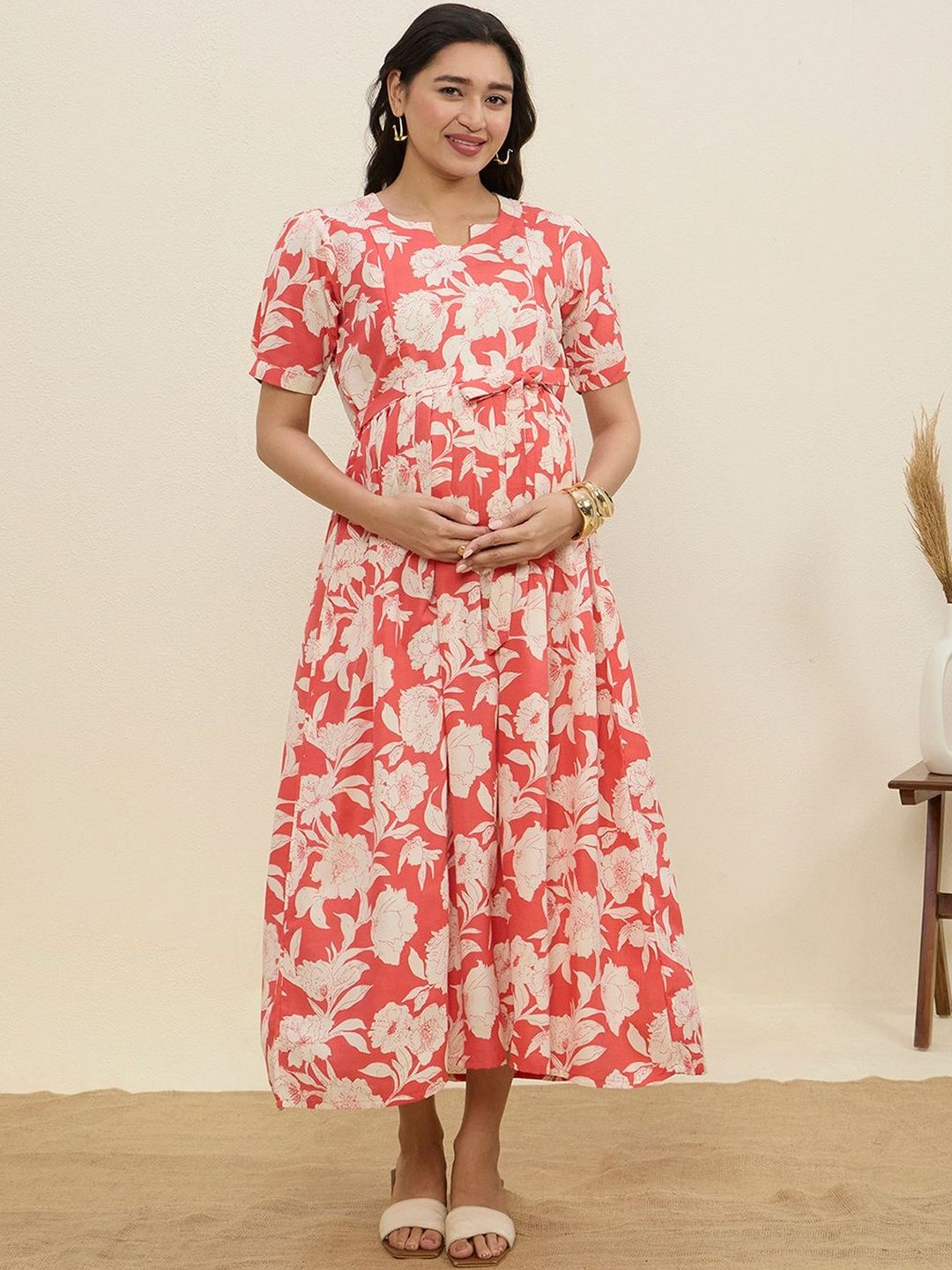 MomToBe Floral Print Maternity Fit & Flare Midi Dress