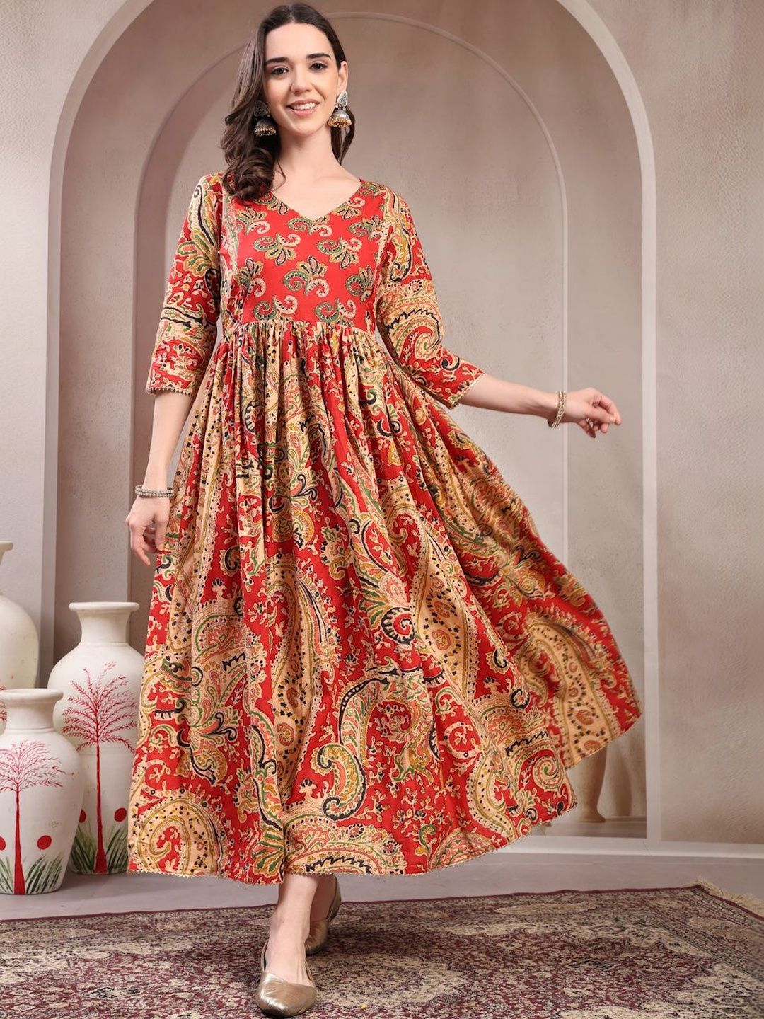 RANGEELO JAIPUR Women Paisley Printed Maternity Anarkali Kurta