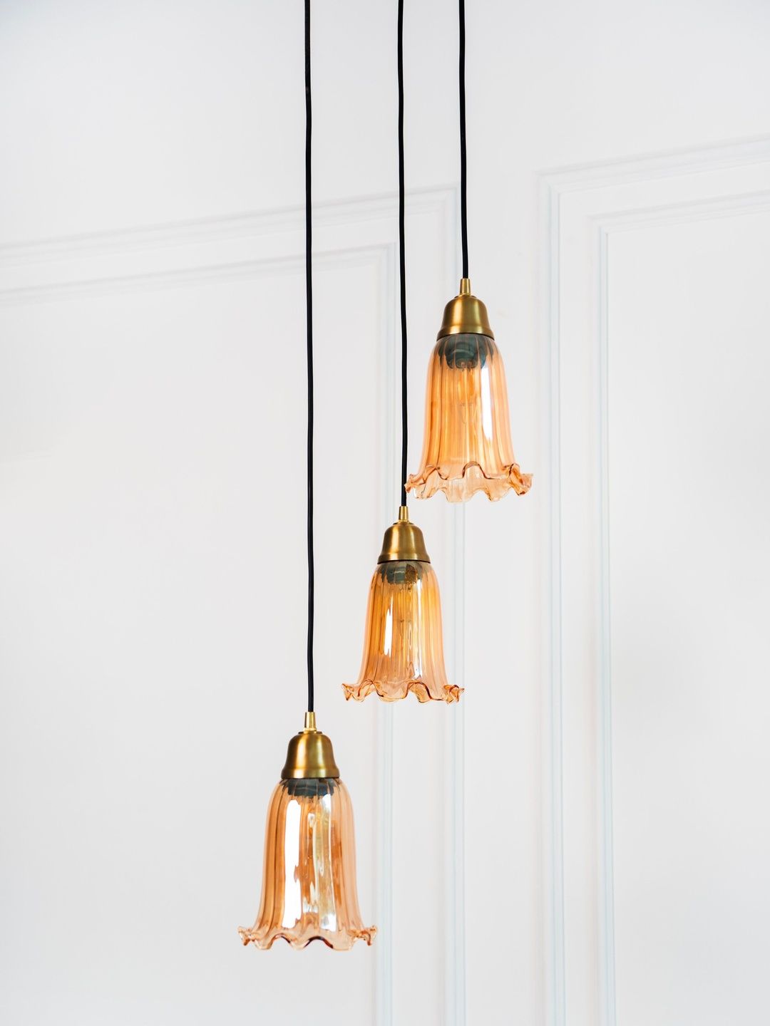 Divine Trends Triple Hanging  Ceiling Lamp Brass Antique Finish with Golden Glass