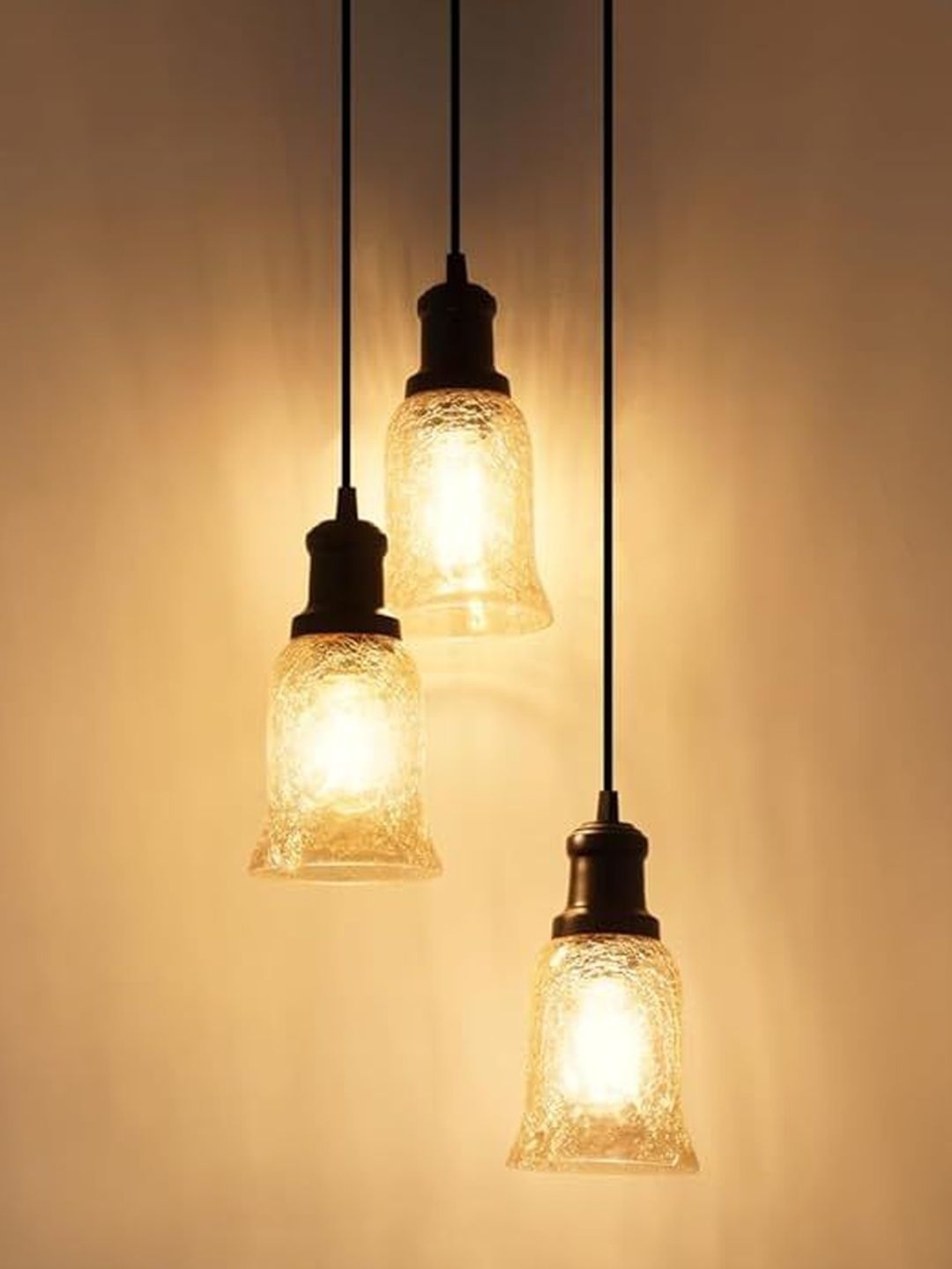 Divine Trends Black Triple Hanging  Ceiling Lamp with Golden Glass