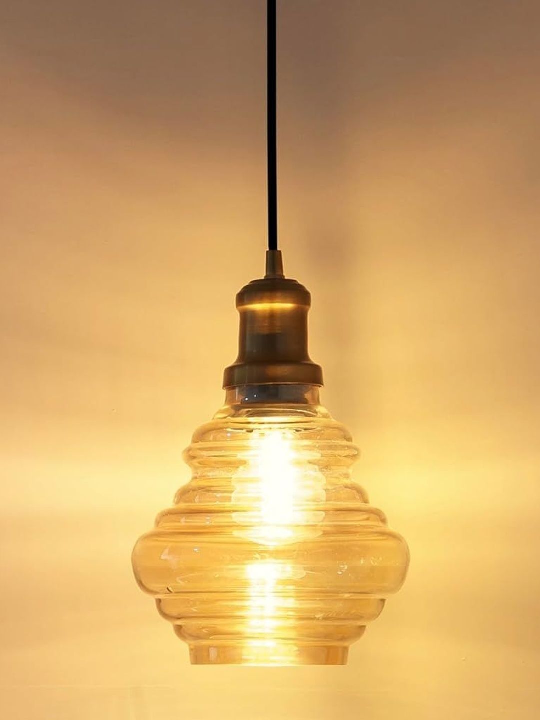 Divine Trends Golden Luster Spiral Glass Pendant Ceiling Lamp