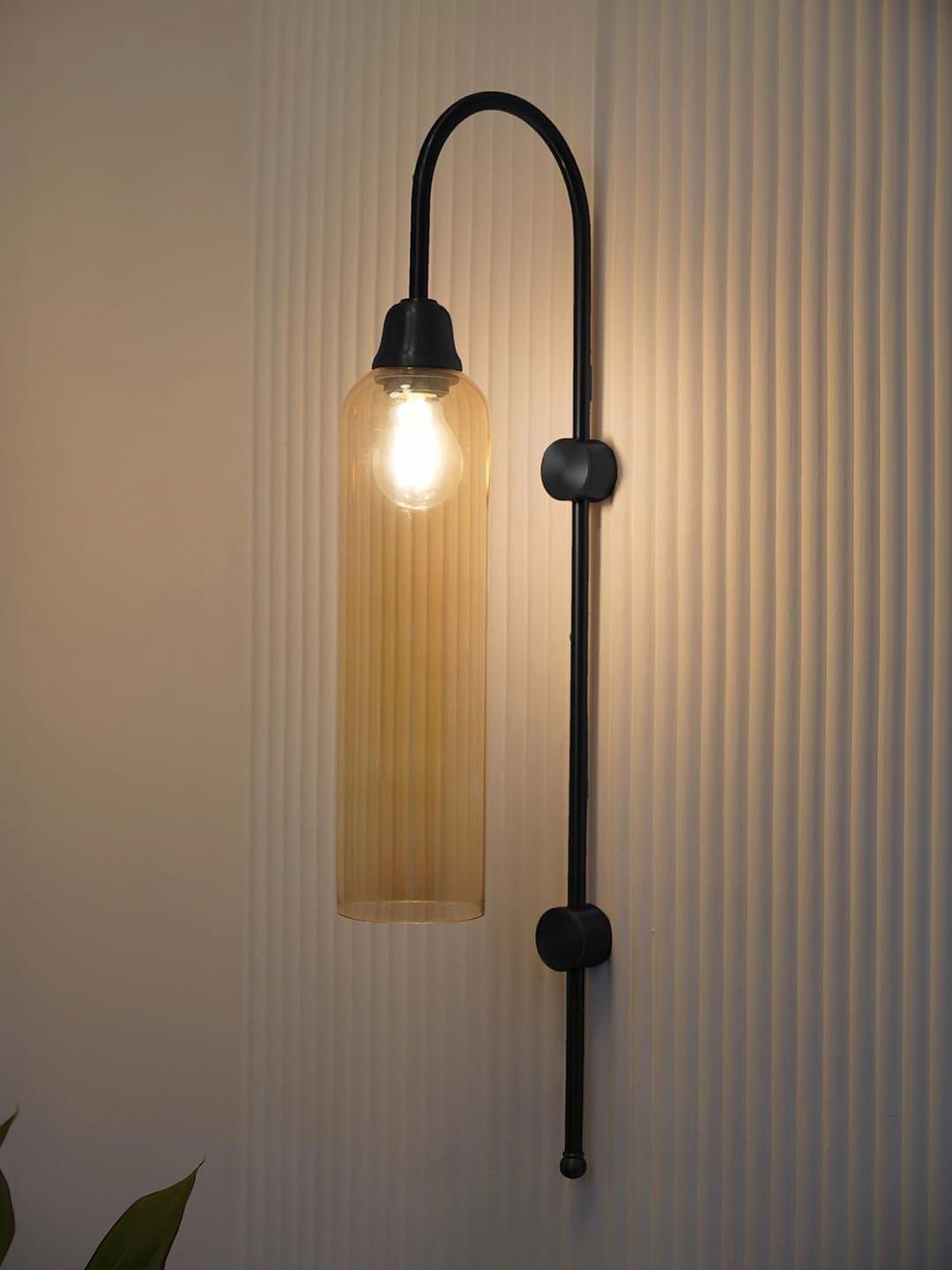 Divine Trends Black Modern Long Wall Lamp with Golden Glass
