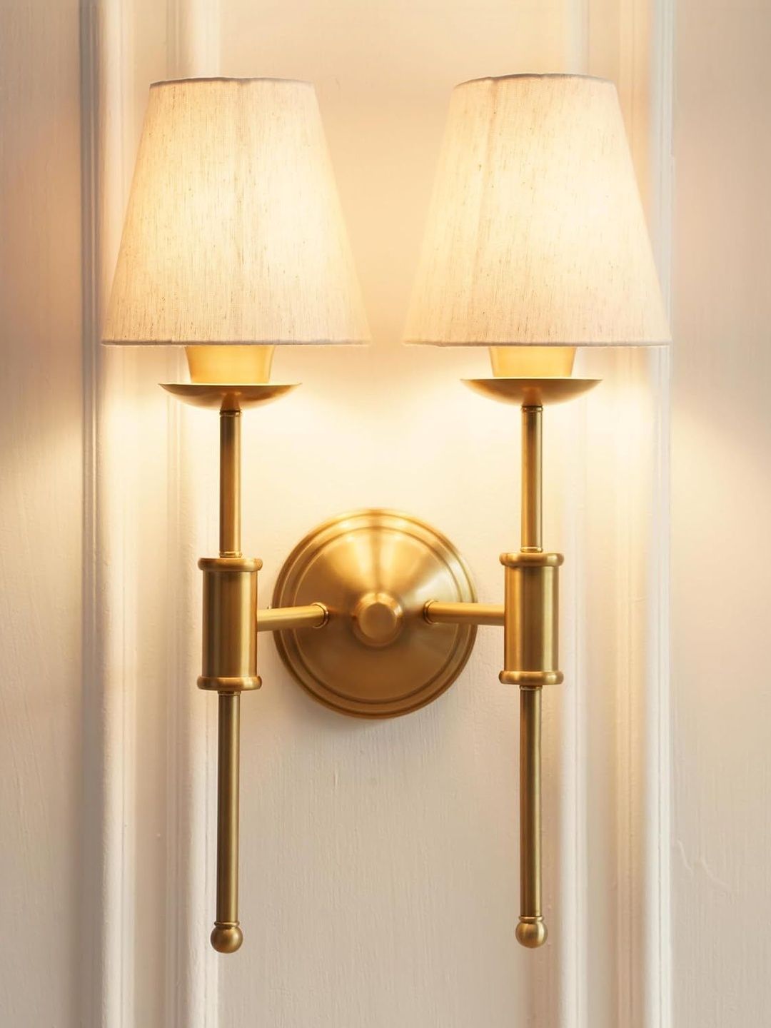 Divine Trends Double Spacer Brass Antique Finish Wall Lamp with Shade