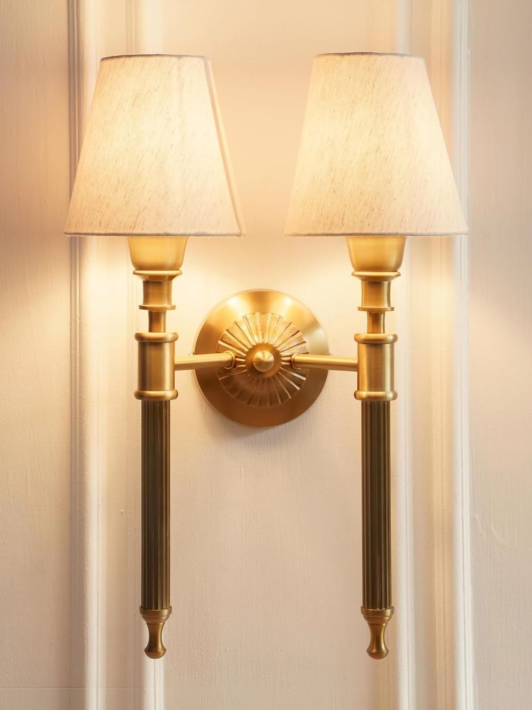Divine Trends Double Corrugated Brass Antique Finish Wall Lamp with Shade