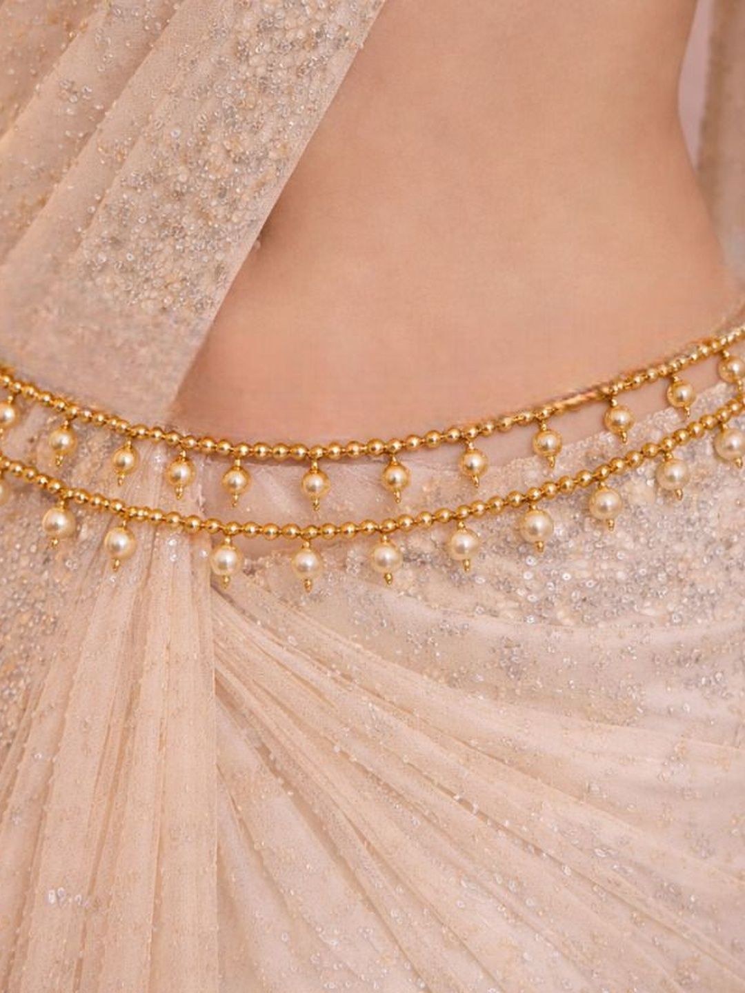 GC PREMIUM JEWELLERY Pearls Studded Waist Chain Saree Accessories