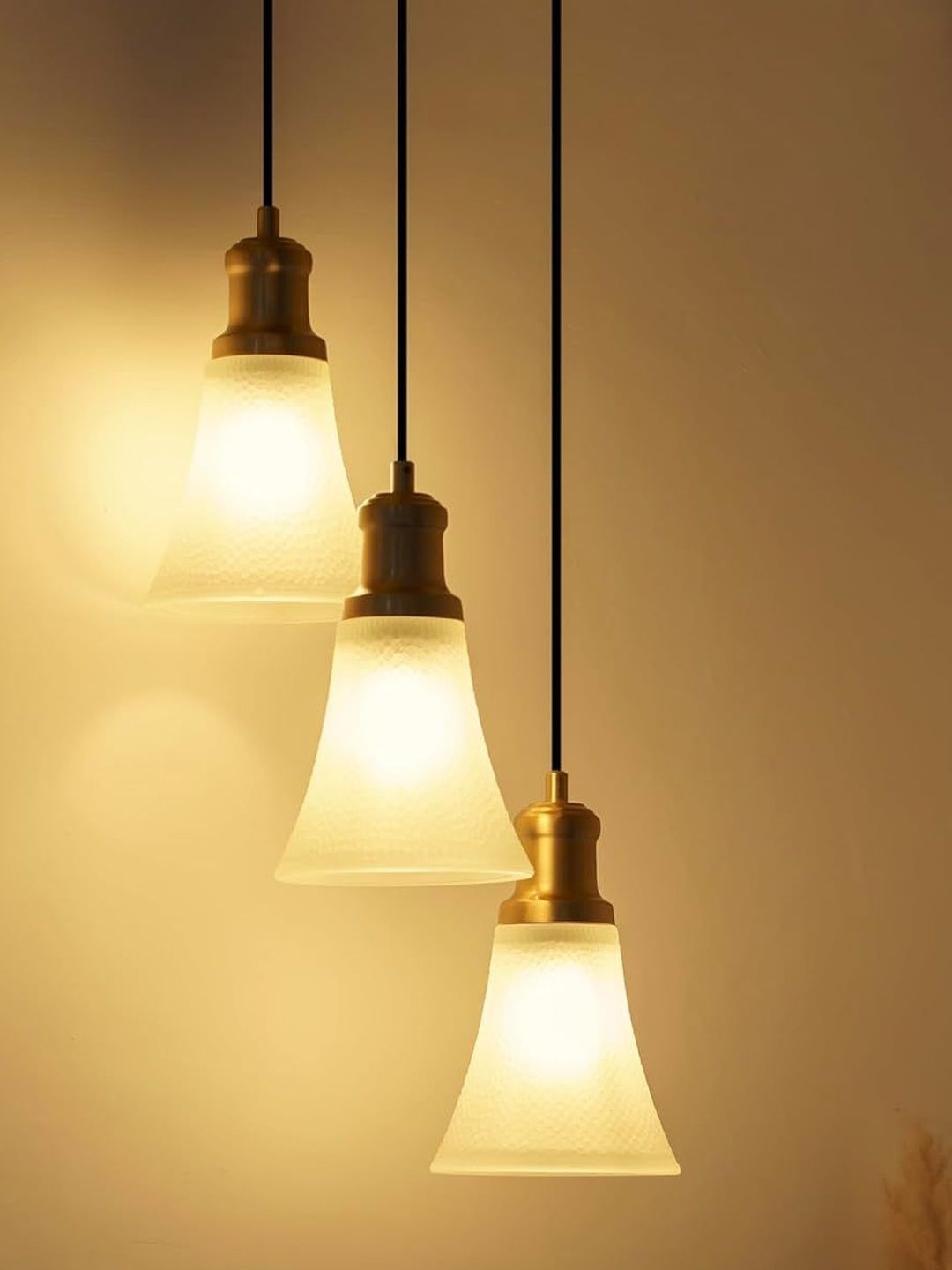 Divine Trends Triple Hanging  Ceiling Lamp Brass Antique Finish with Frosted Glass