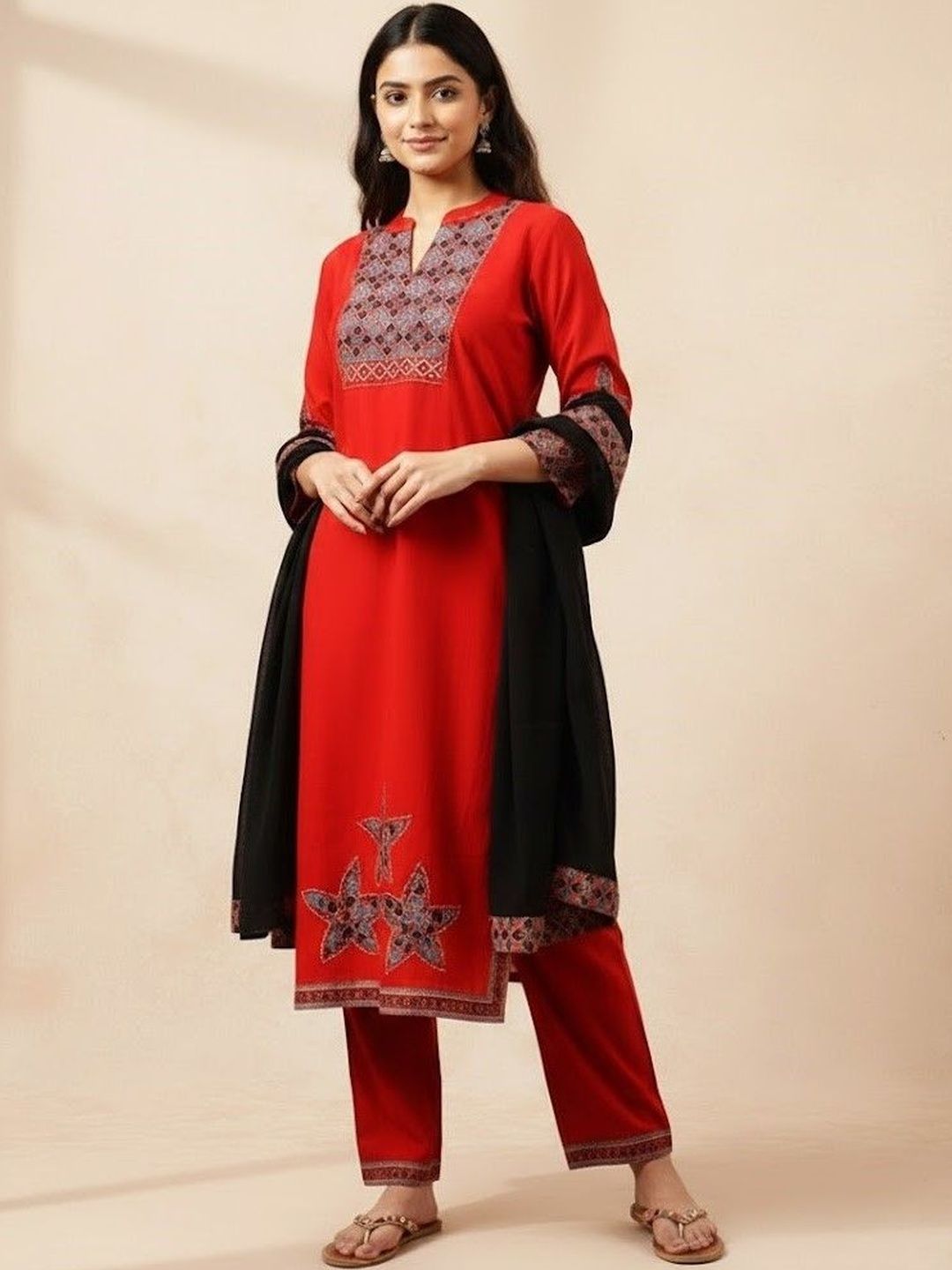 HERE&NOW HERE&NOW Women Ethnic Motifs Printed Regular Pure Cotton Kurta with Trousers & With Dupatta