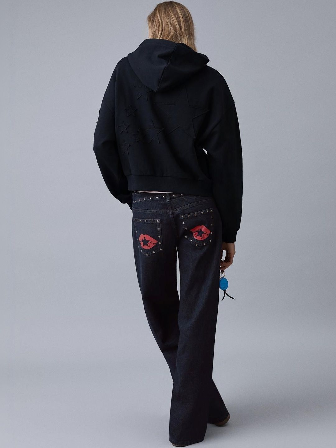 Low-rise baggy studded jeans